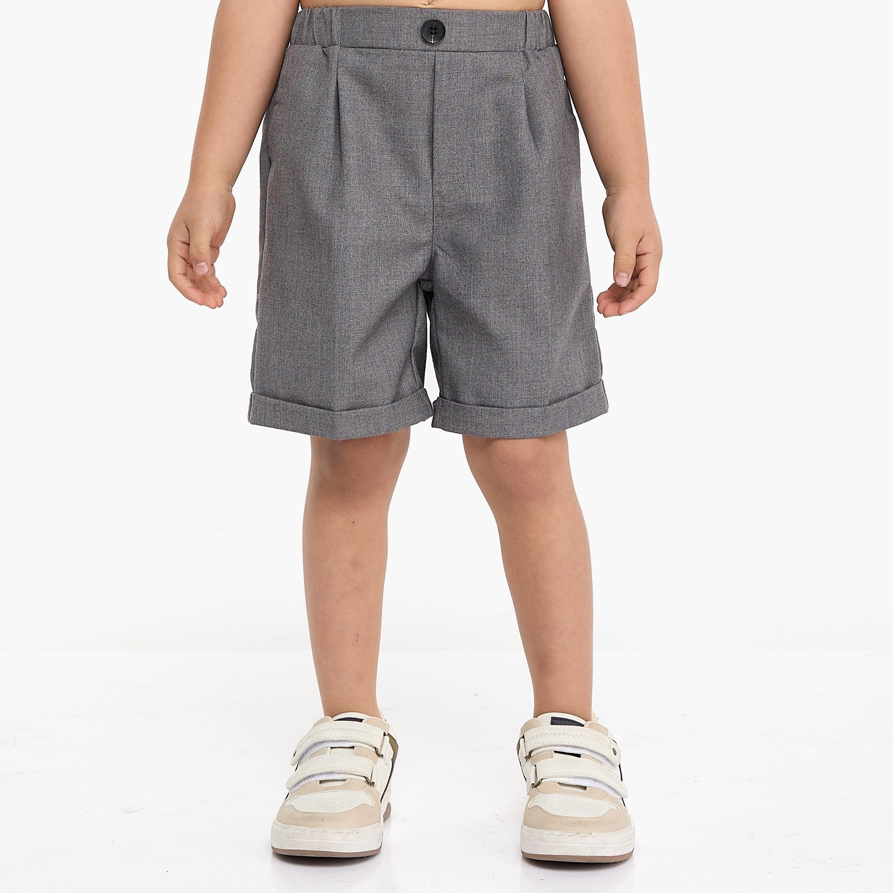 قميص سادة بأكمام قصيرة 4 قطع وشورت وصدرية مع ربطة عنق من فيكتور اند جين-boys-clothing-setsandcoords-image-6