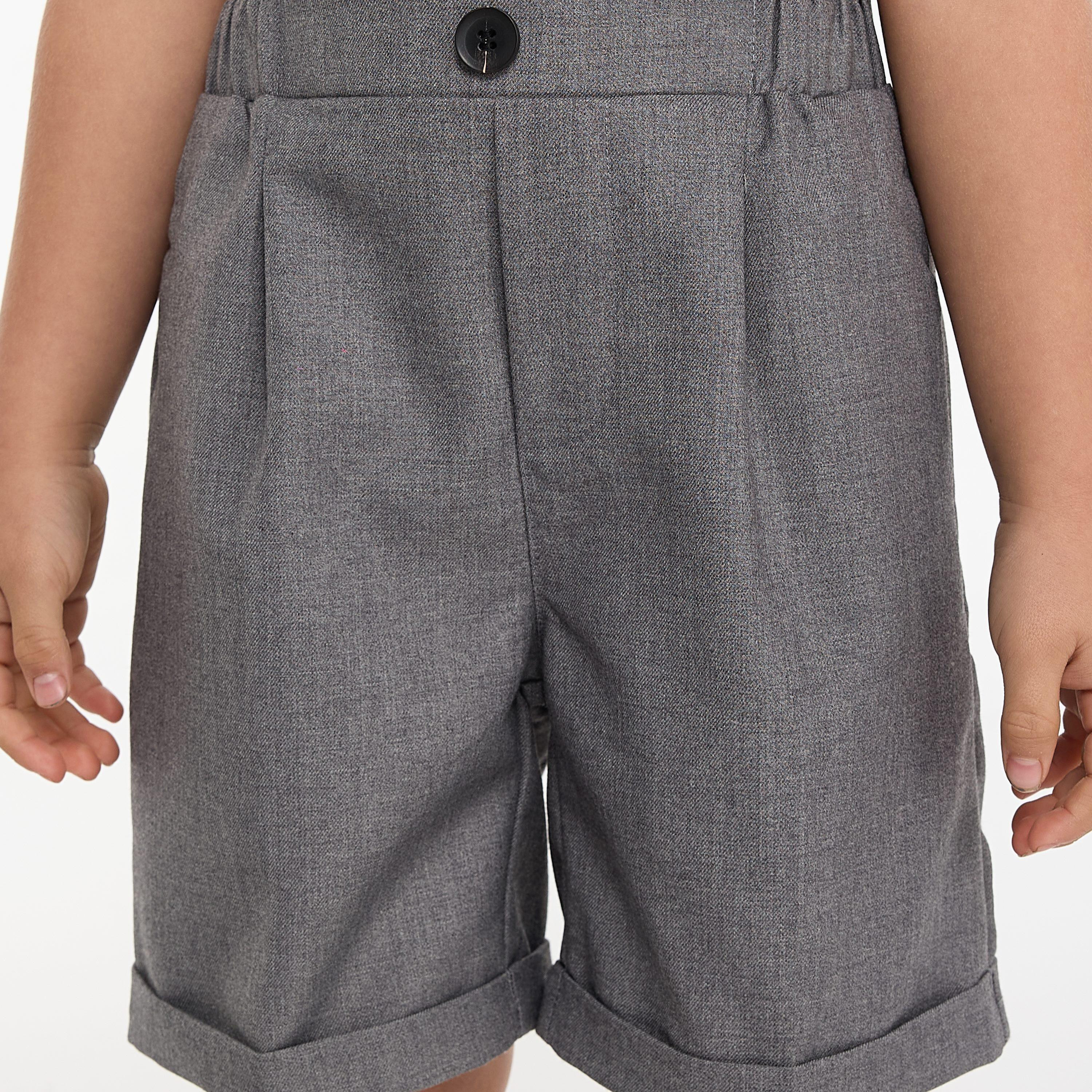 قميص سادة بأكمام قصيرة 4 قطع وشورت وصدرية مع ربطة عنق من فيكتور اند جين-boys-clothing-setsandcoords-image-7