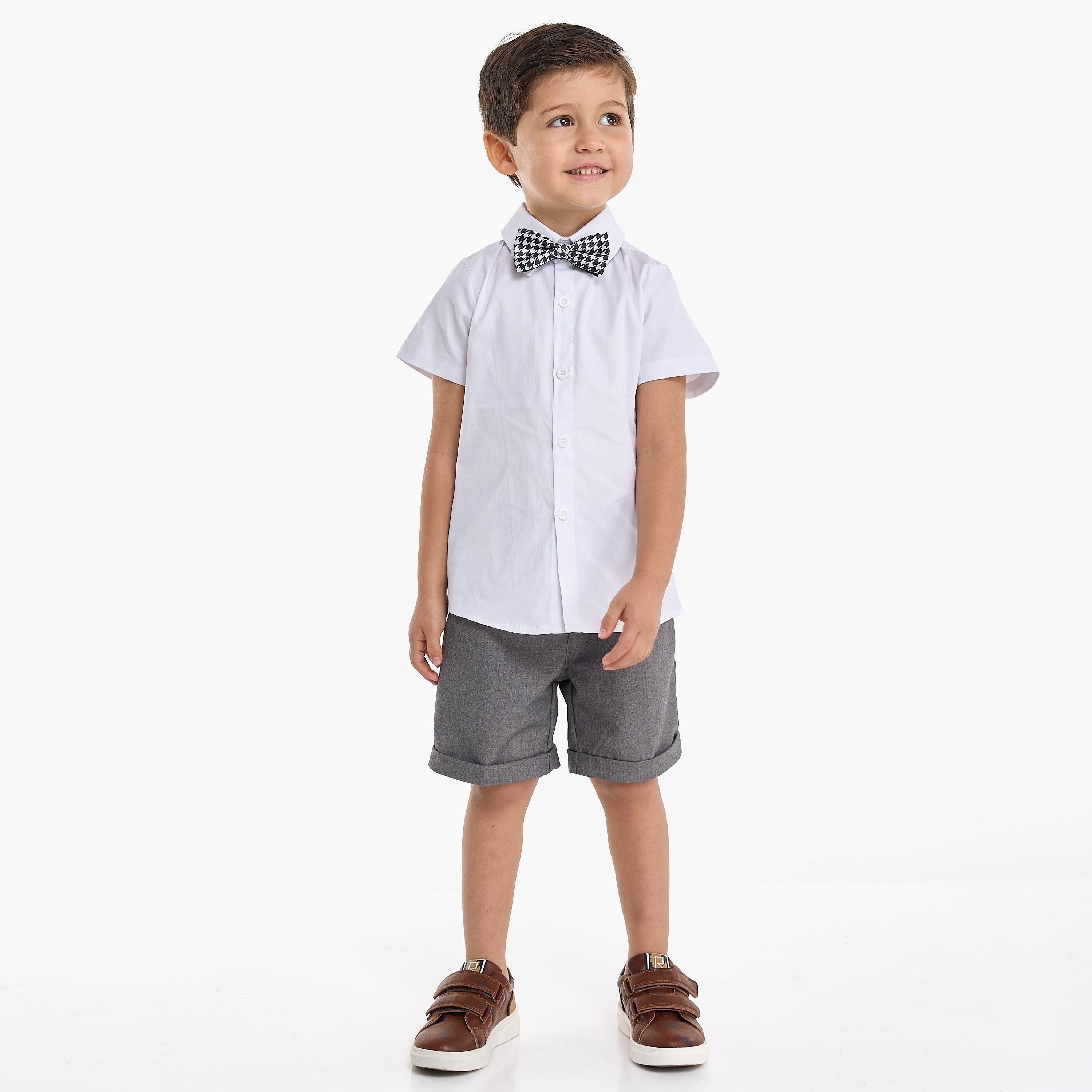 Victor and Jane 4-Piece Solid Short Sleeves Shirt, Shorts, Suspender with Tie-baby-boys-clothing-setsandcoords-image-3