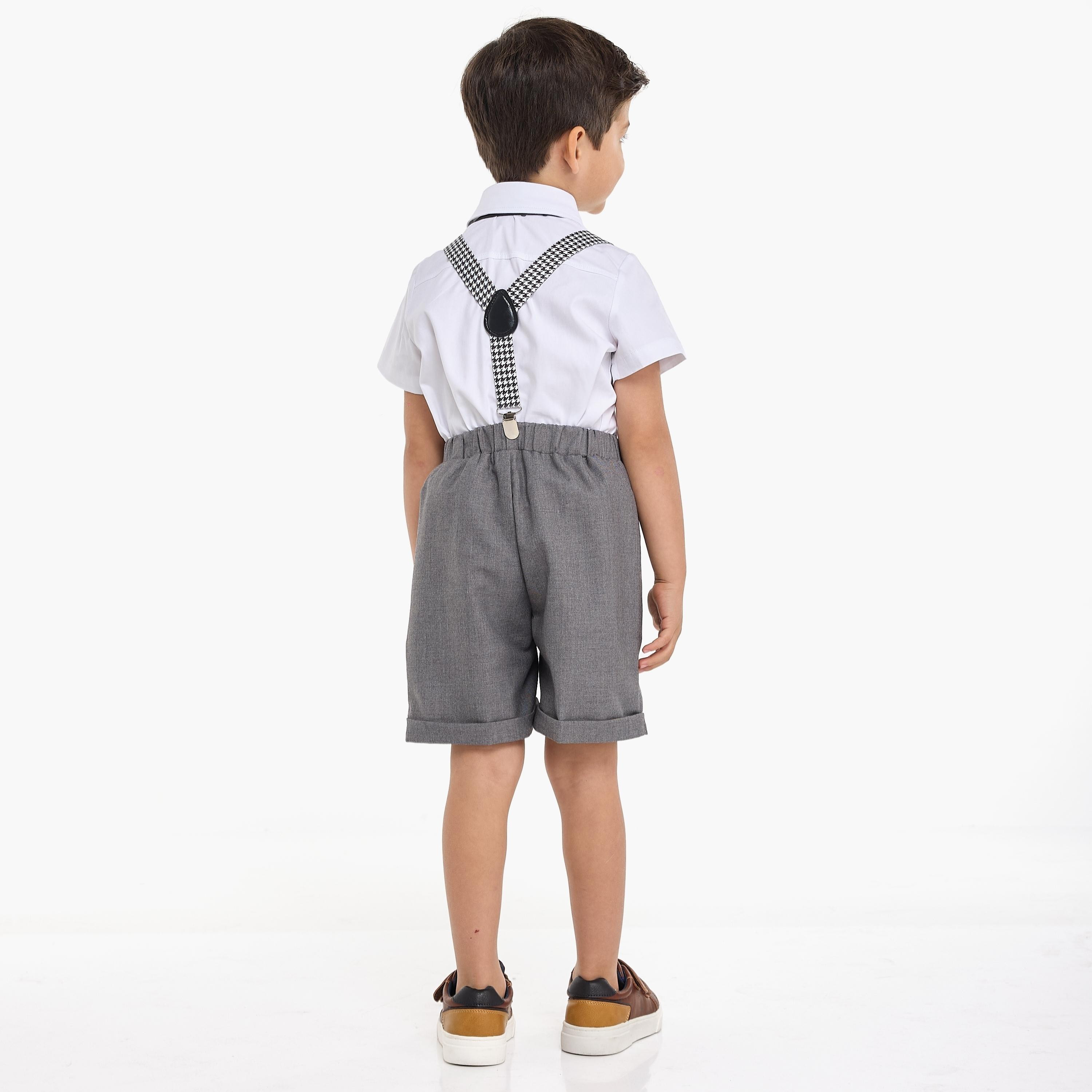 Victor and Jane 4-Piece Solid Short Sleeves Shirt, Shorts, Suspender with Tie-baby-boys-clothing-setsandcoords-image-4
