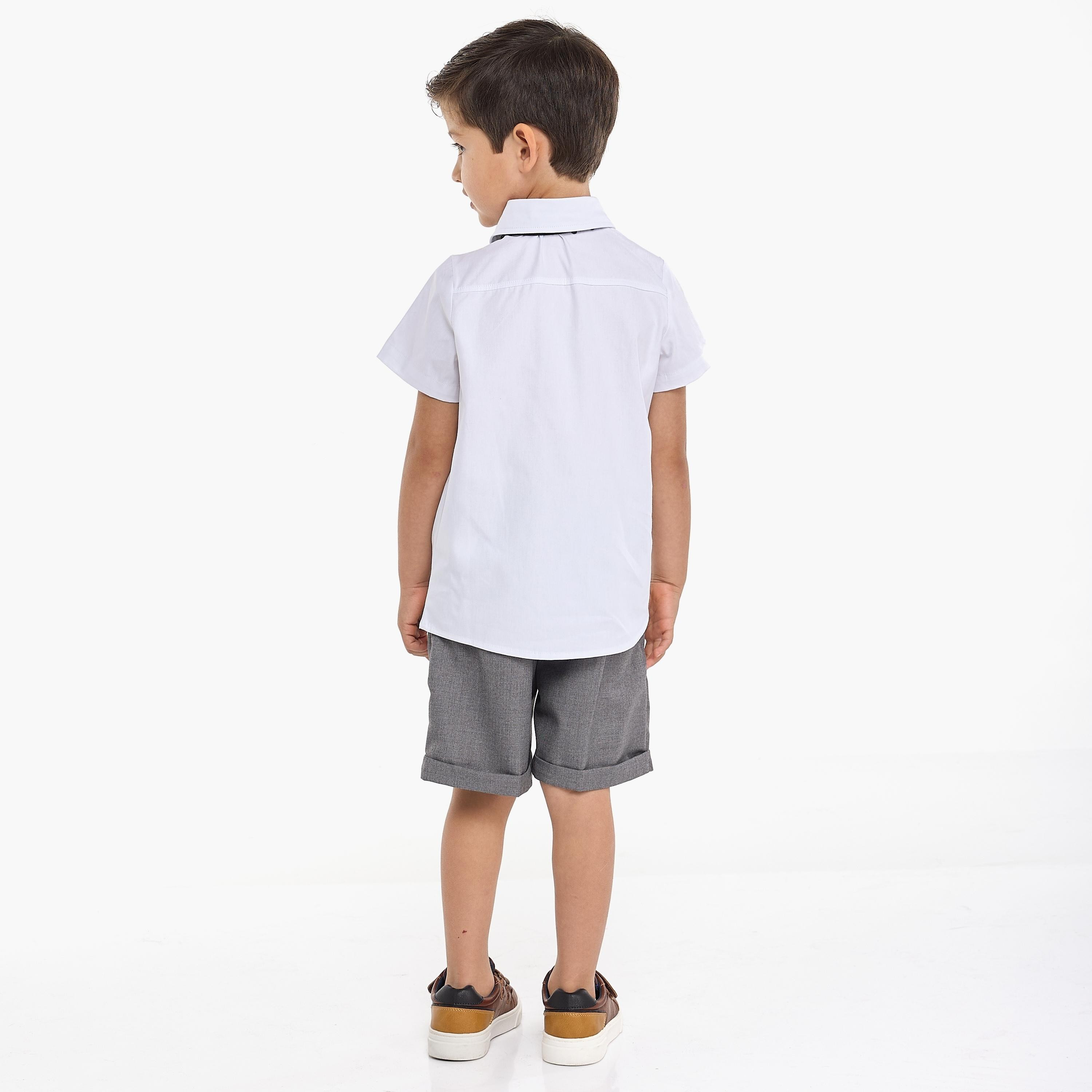 قميص سادة بأكمام قصيرة 4 قطع وشورت وحمالة مع ربطة عنق من فيكتور اند جين-boys-clothing-setsandcoords-image-5