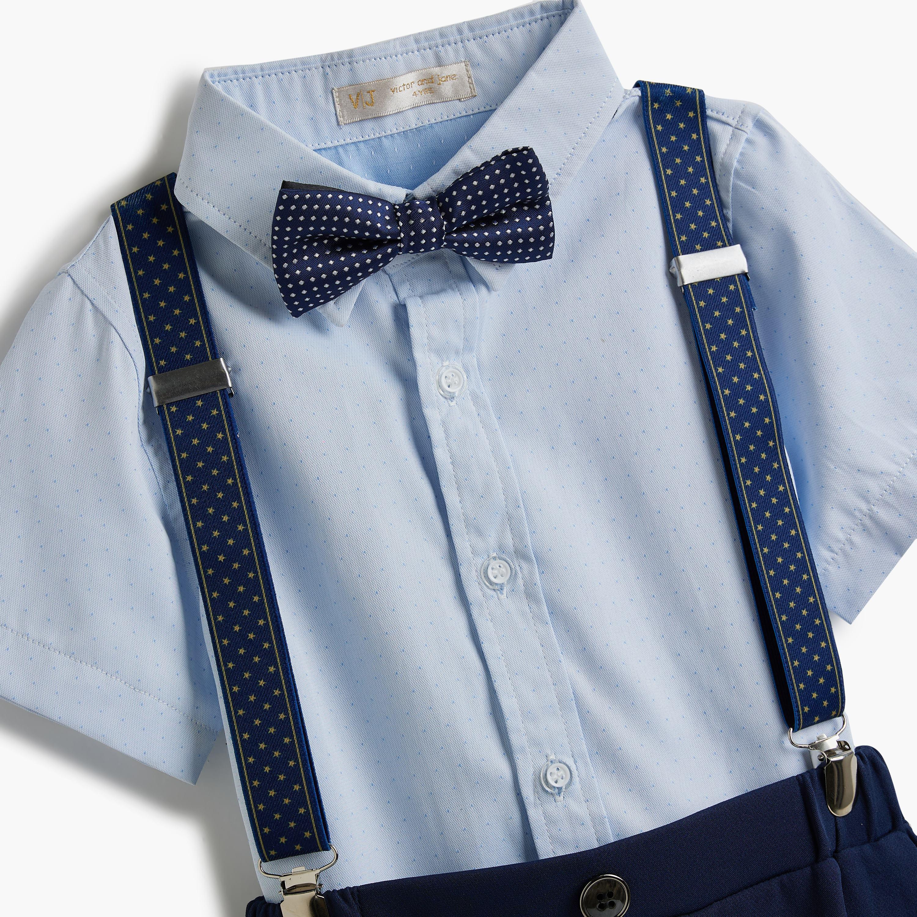 قميص سادة بأكمام قصيرة 4 قطع وشورت وحمالة مع ربطة عنق من فيكتور اند جين-baby-boys-clothing-setsandcoords-image-10