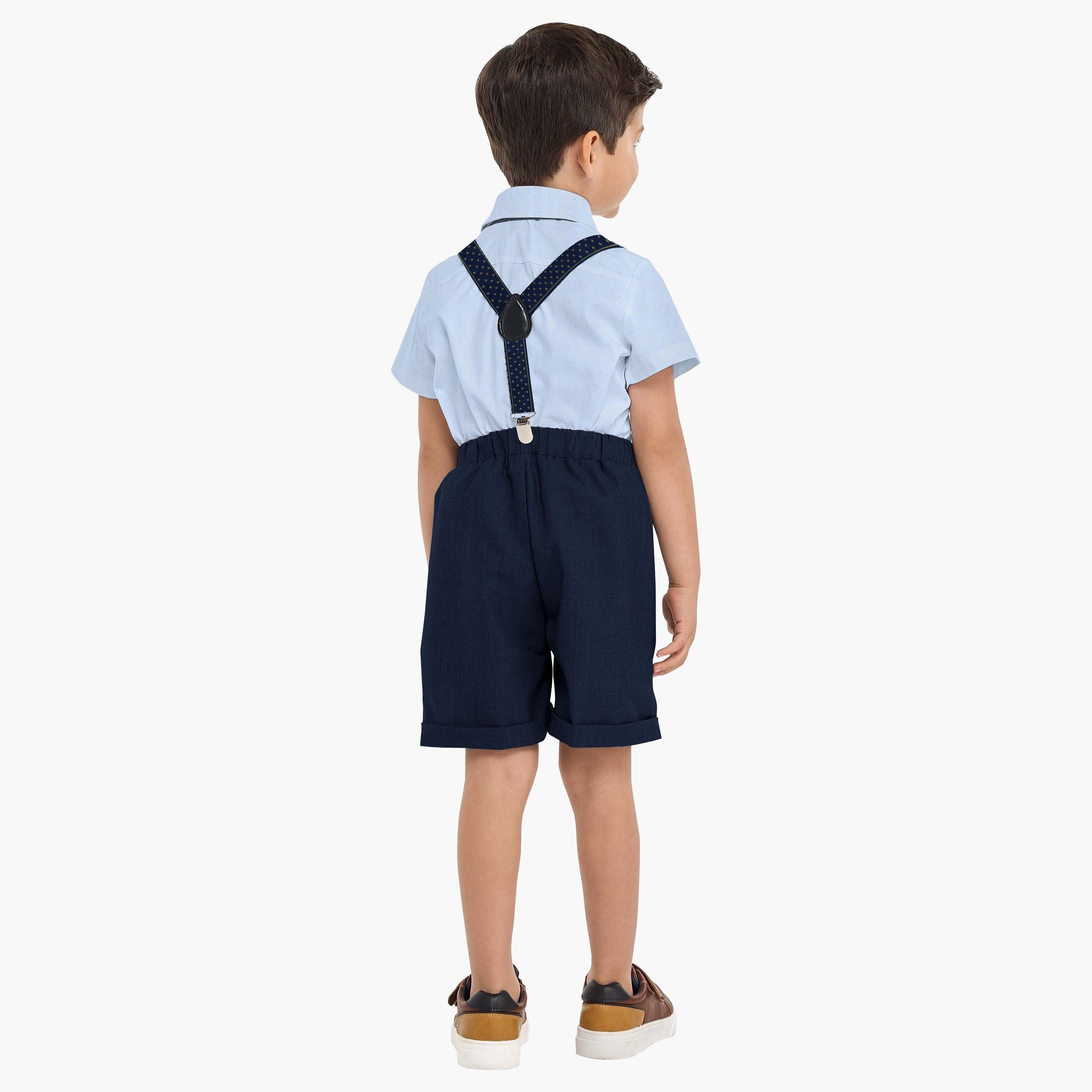 Victor and Jane 4-Piece Solid Short Sleeves Shirt, Shorts, Suspender with Tie-baby-boys-clothing-setsandcoords-image-3