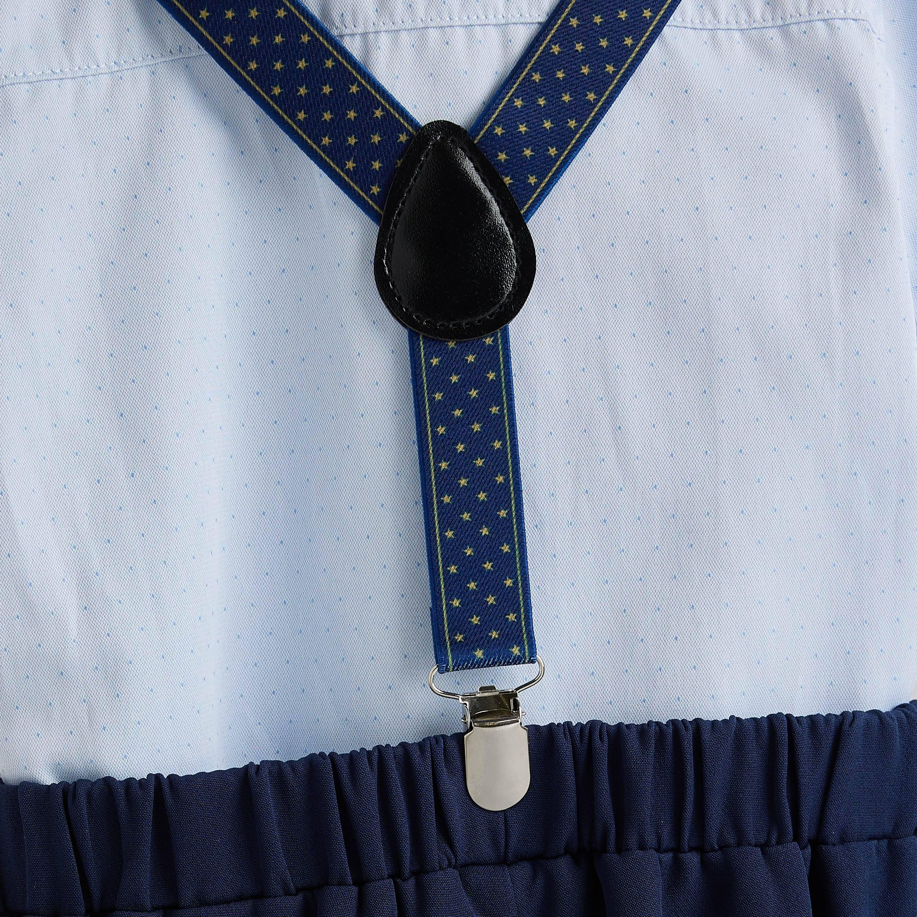 قميص سادة بأكمام قصيرة 4 قطع وشورت وحمالة مع ربطة عنق من فيكتور اند جين-baby-boys-clothing-setsandcoords-image-9