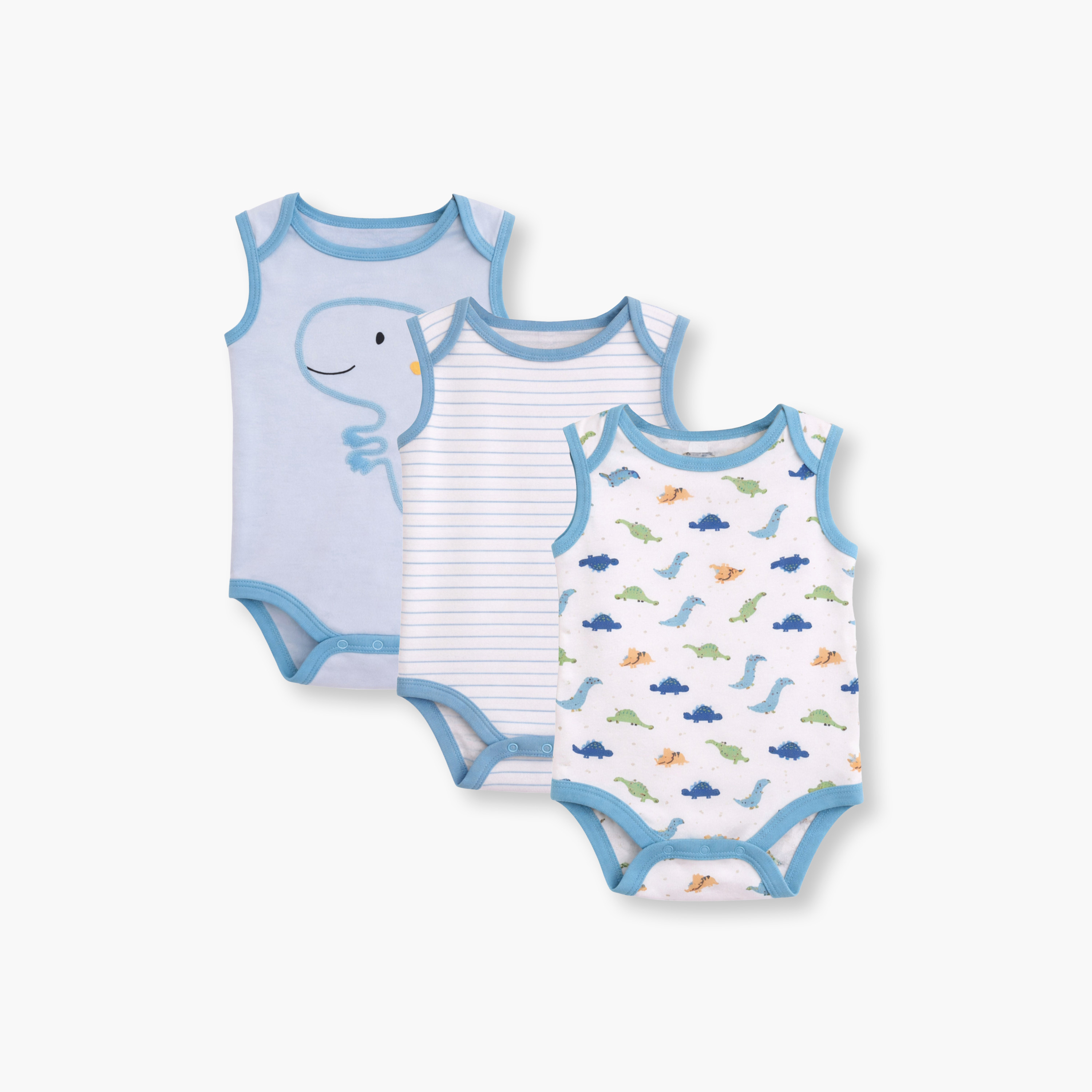 Victor and Jane 3-Piece Sleeveless Dino Printed Bodysuit-baby-boys-clothing-bodysuits-image-1