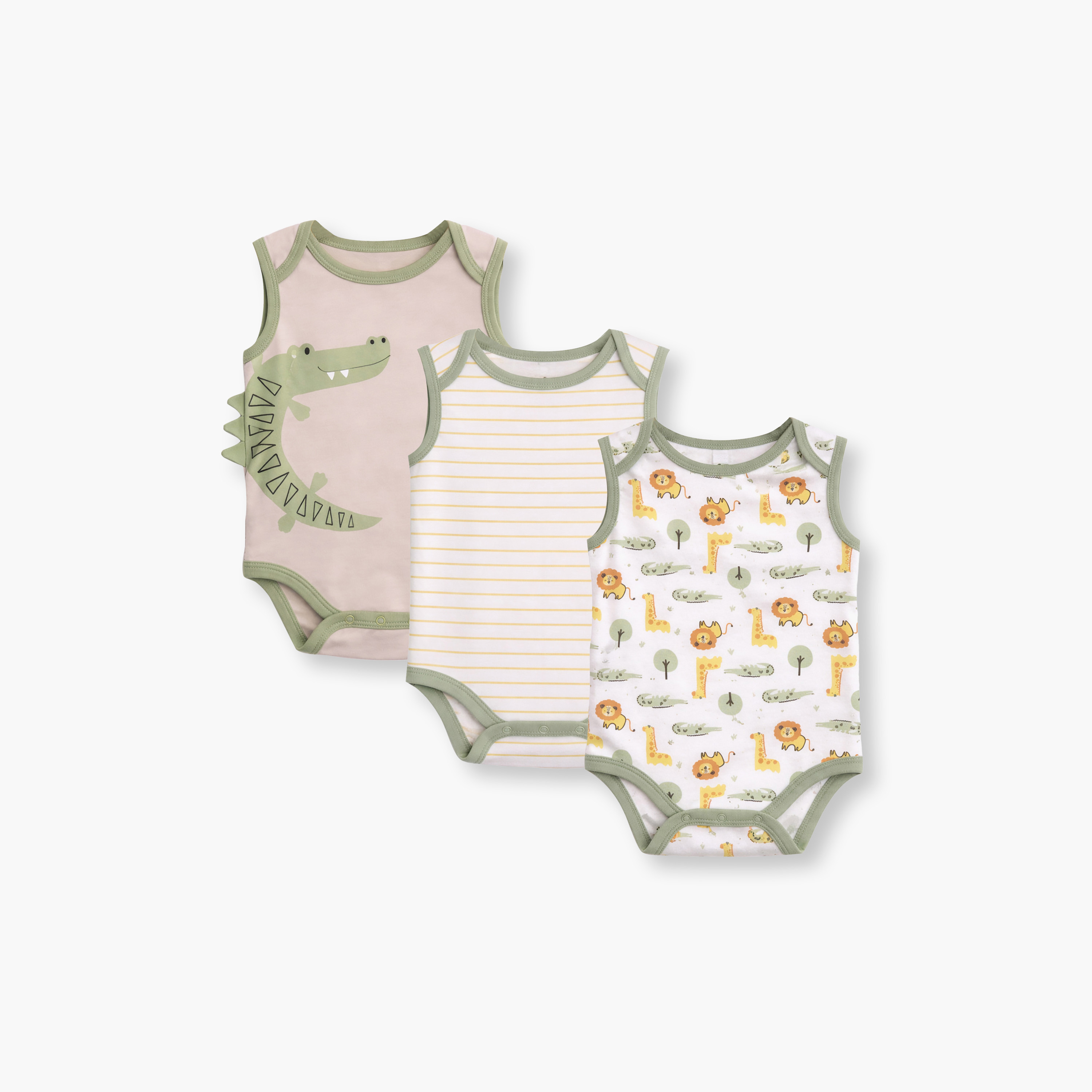Victor and Jane 3-Piece Sleeveless Crocodile Printed Bodysuit-baby-boys-clothing-bodysuits-image-1