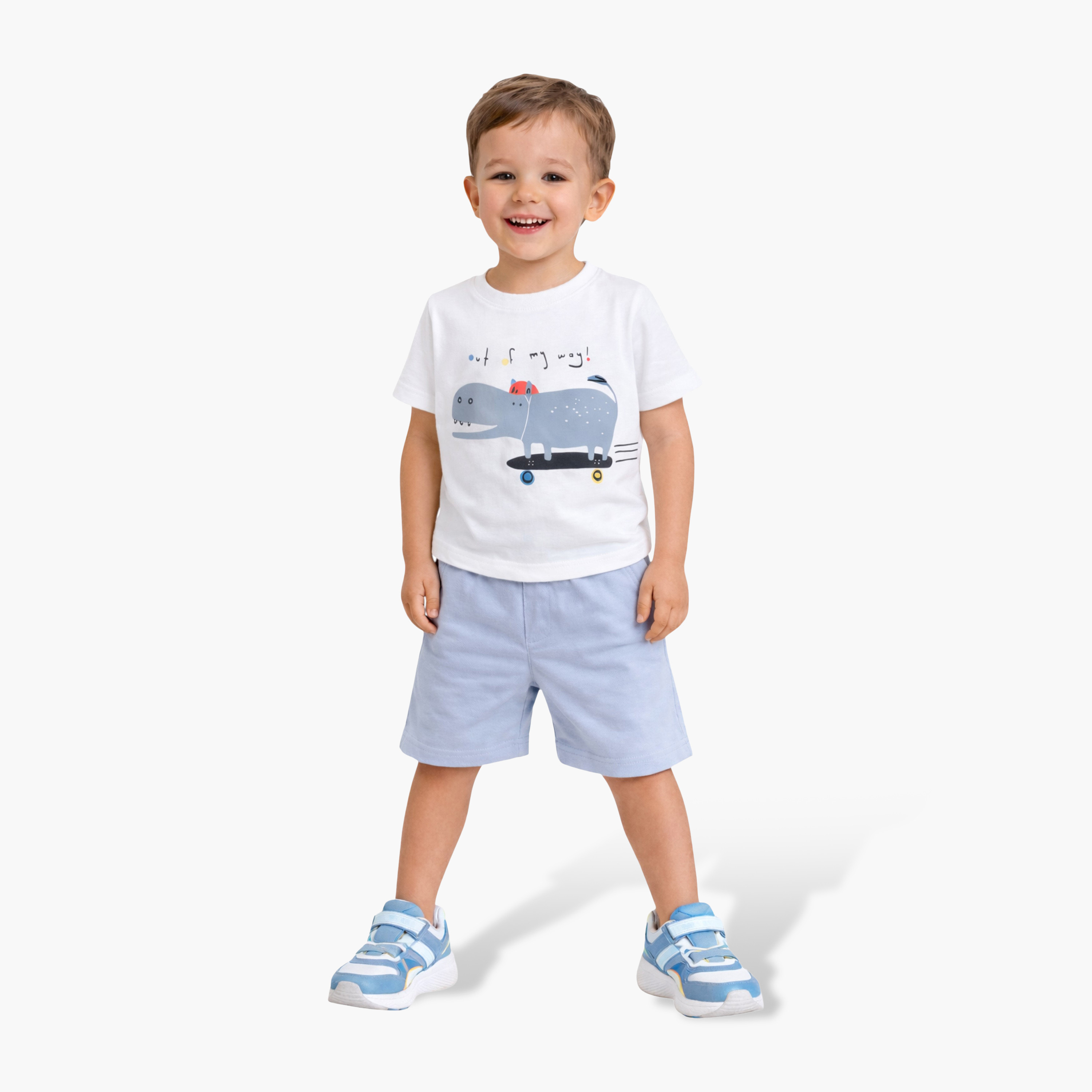 Victor and Jane Hippo Printed Round Neck T-Shirt and Shorts Set-boys-clothing-setsandcoords-image-1