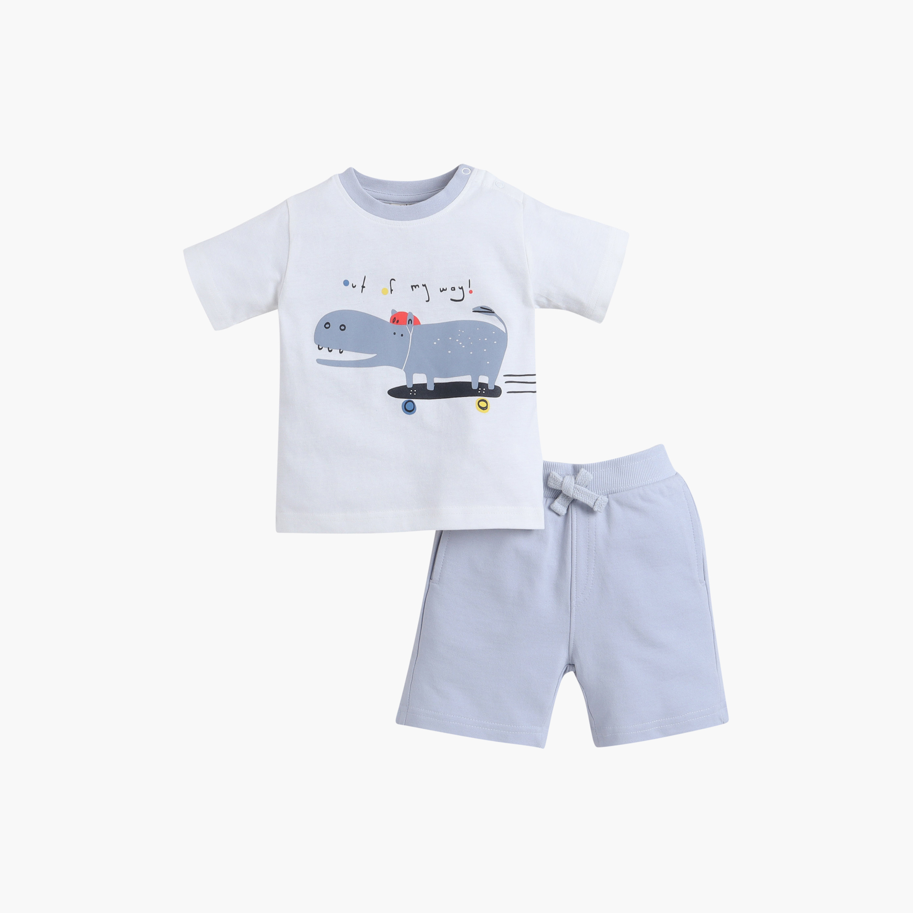 Victor and Jane Hippo Printed Round Neck T-Shirt and Shorts Set-boys-clothing-setsandcoords-image-4