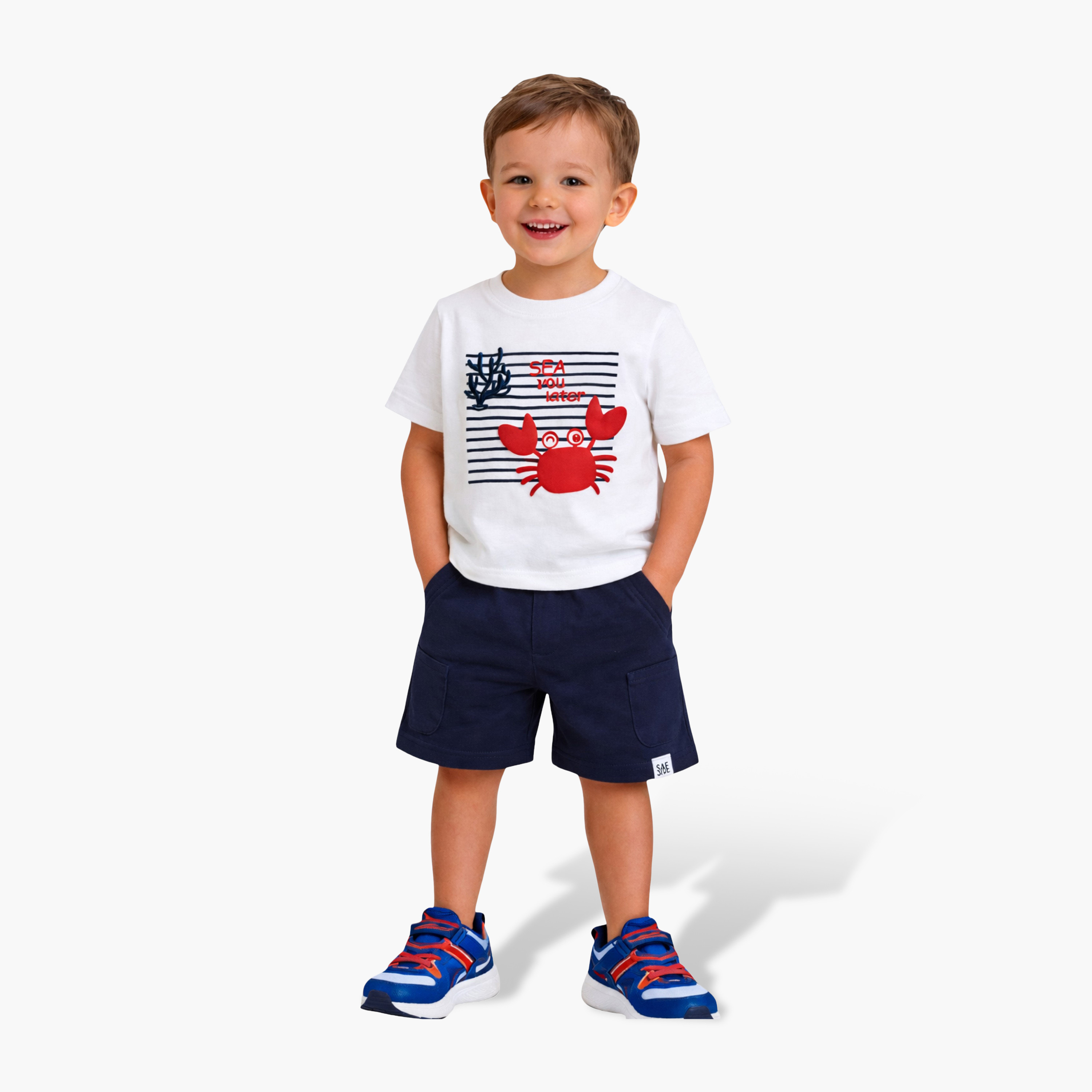 Victor and Jane Crab Printed Round Neck T-Shirt and Shorts Set-boys-clothing-setsandcoords-image-1