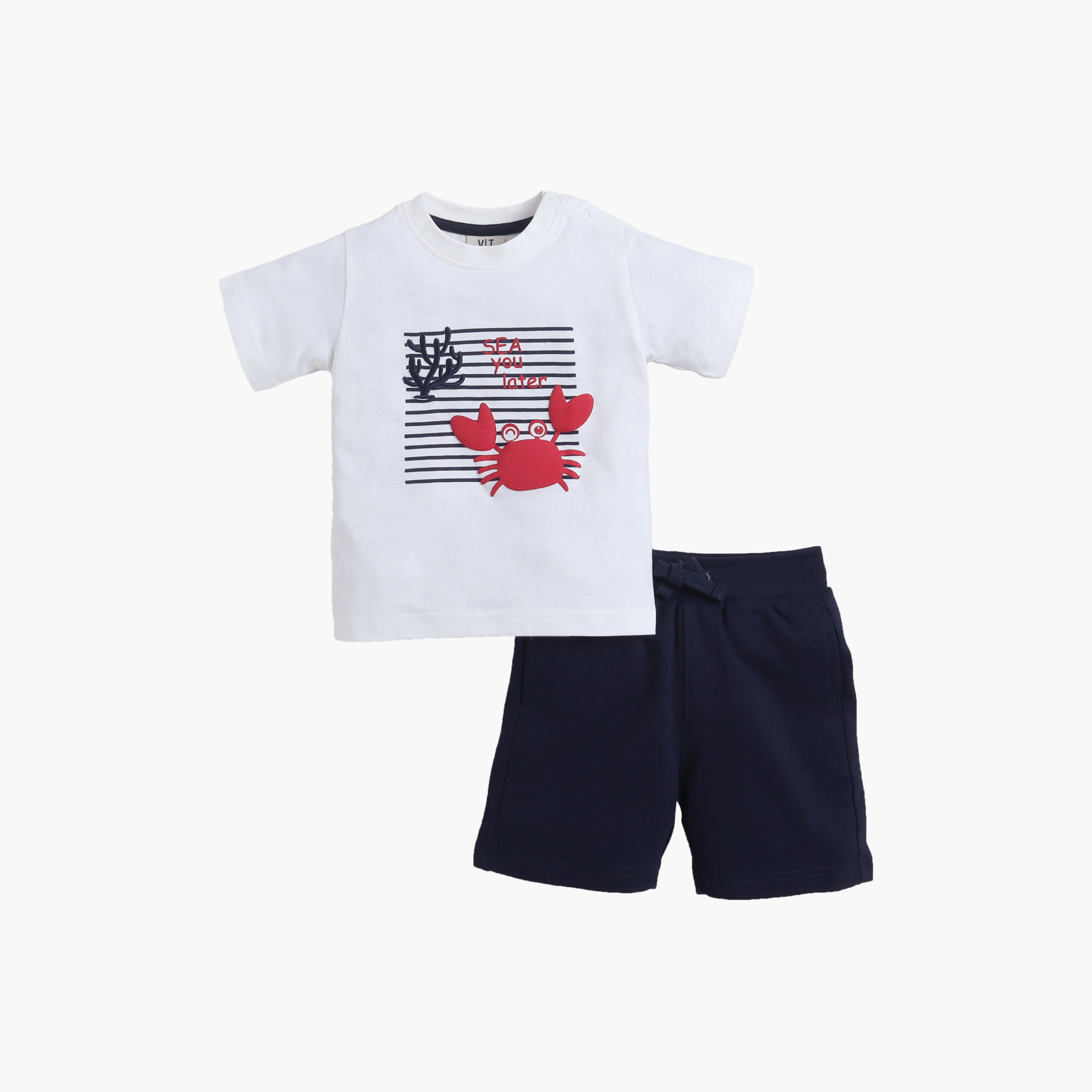 Victor and Jane Crab Printed Round Neck T-Shirt and Shorts Set-boys-clothing-setsandcoords-image-3