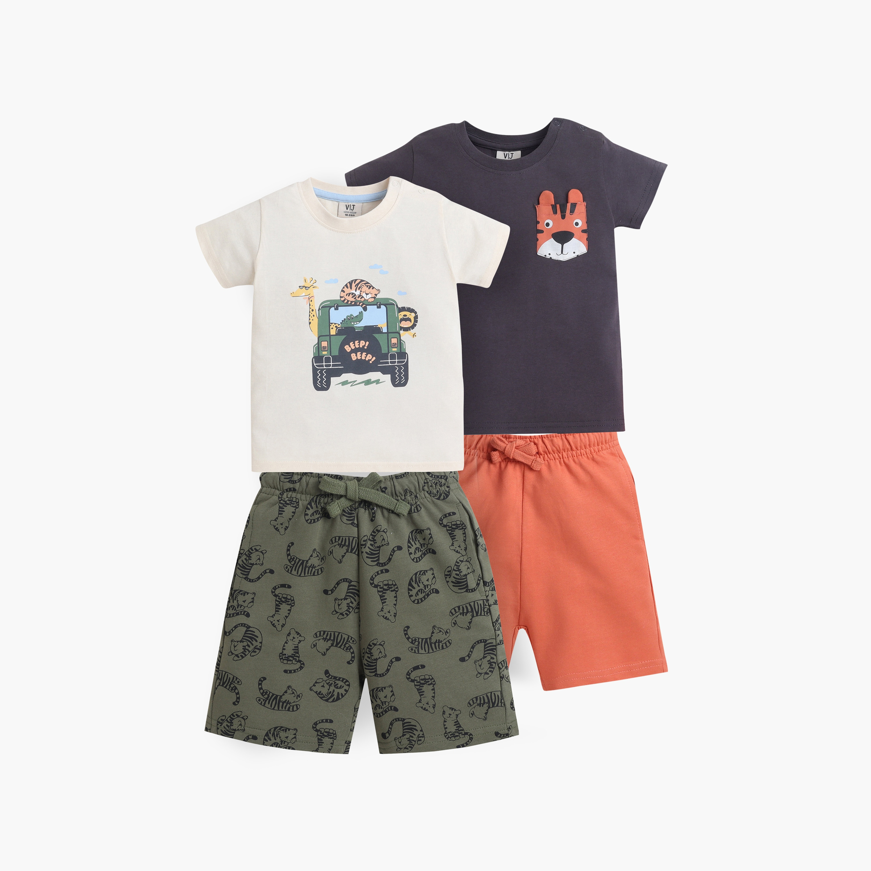 طقم مكون من 4 قطع: تي شيرتات بأكمام قصيرة ورسومات، وبنطلون مع شورت من فيكتور آند جين-boys-clothing-setsandcoords-image-1