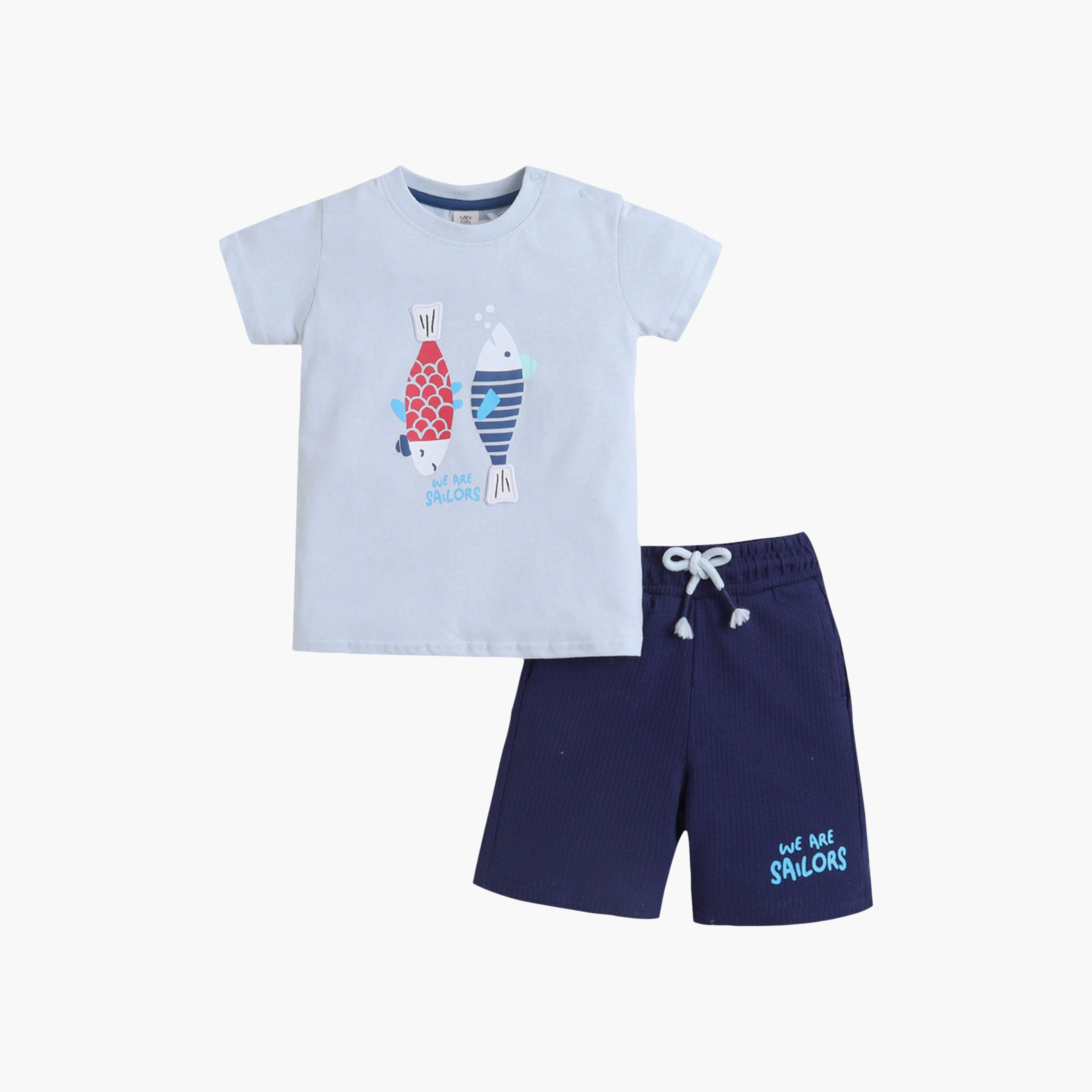 طقم تي شيرت بطبعة سمك وشورت برباط خصر من فيكتور آند جين-boys-clothing-setsandcoords-image-1