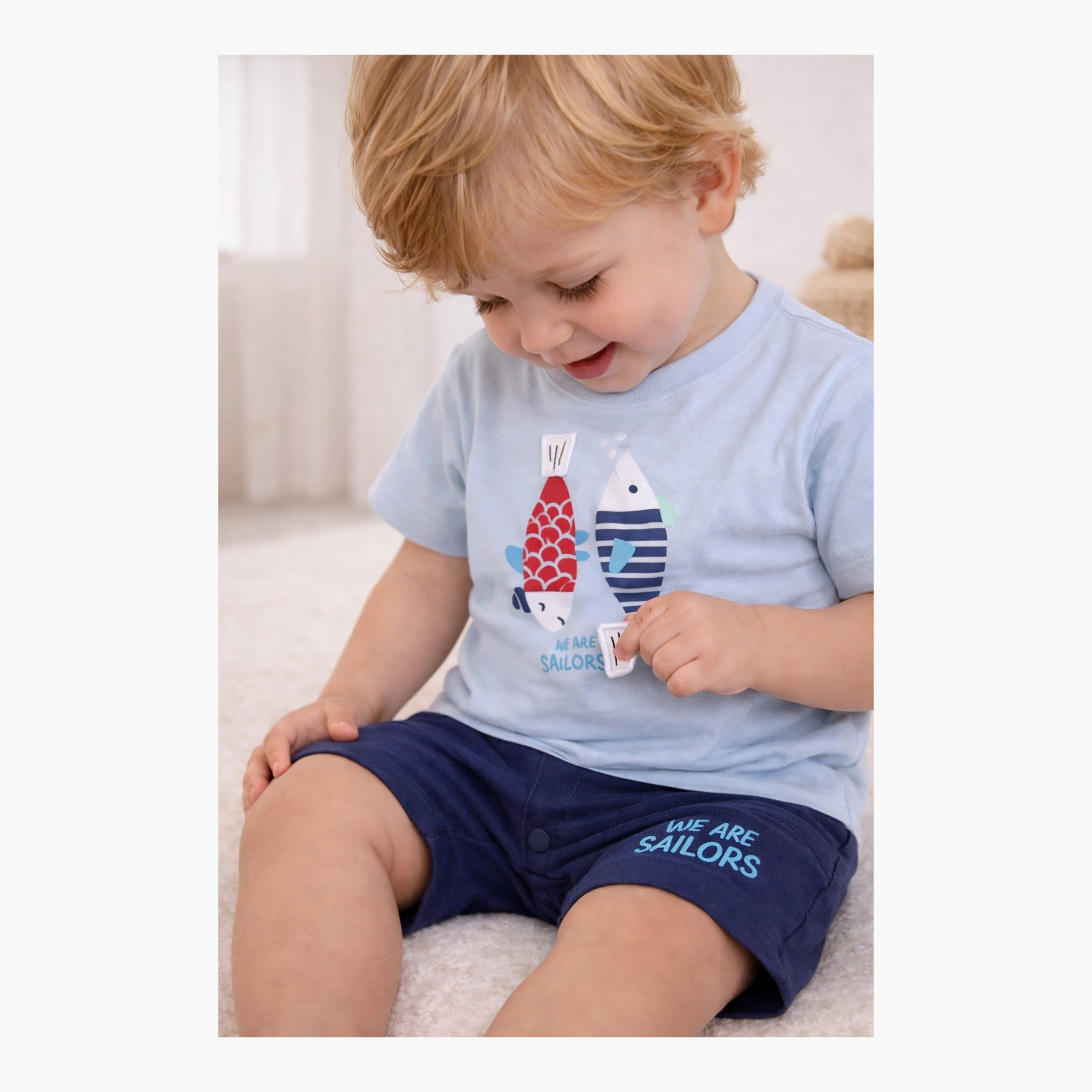 طقم تي شيرت بطبعة سمك وشورت برباط خصر من فيكتور آند جين-boys-clothing-setsandcoords-image-4