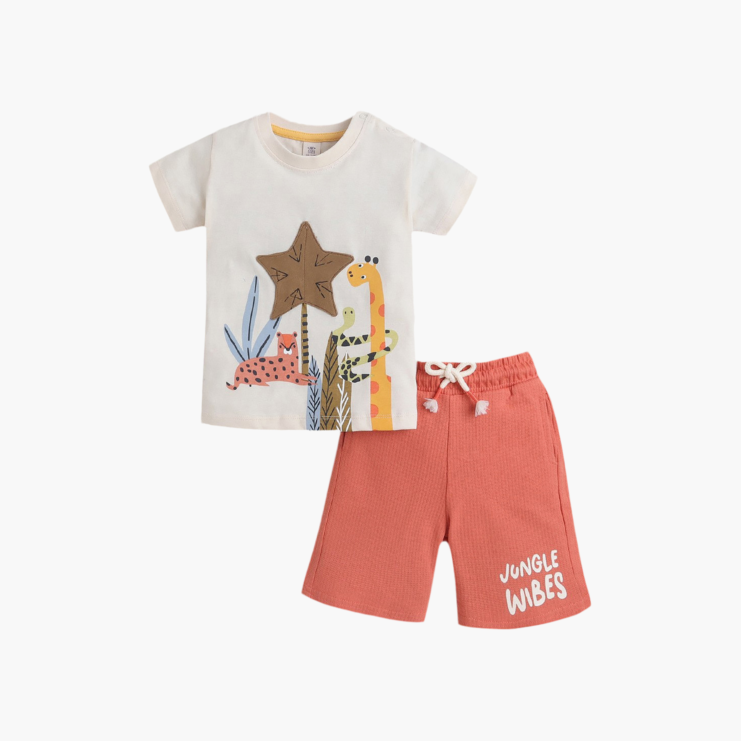 طقم تي شيرت بطبعة حيوانات السفاري وشورت برباط خصر من فيكتور آند جين-boys-clothing-setsandcoords-image-1