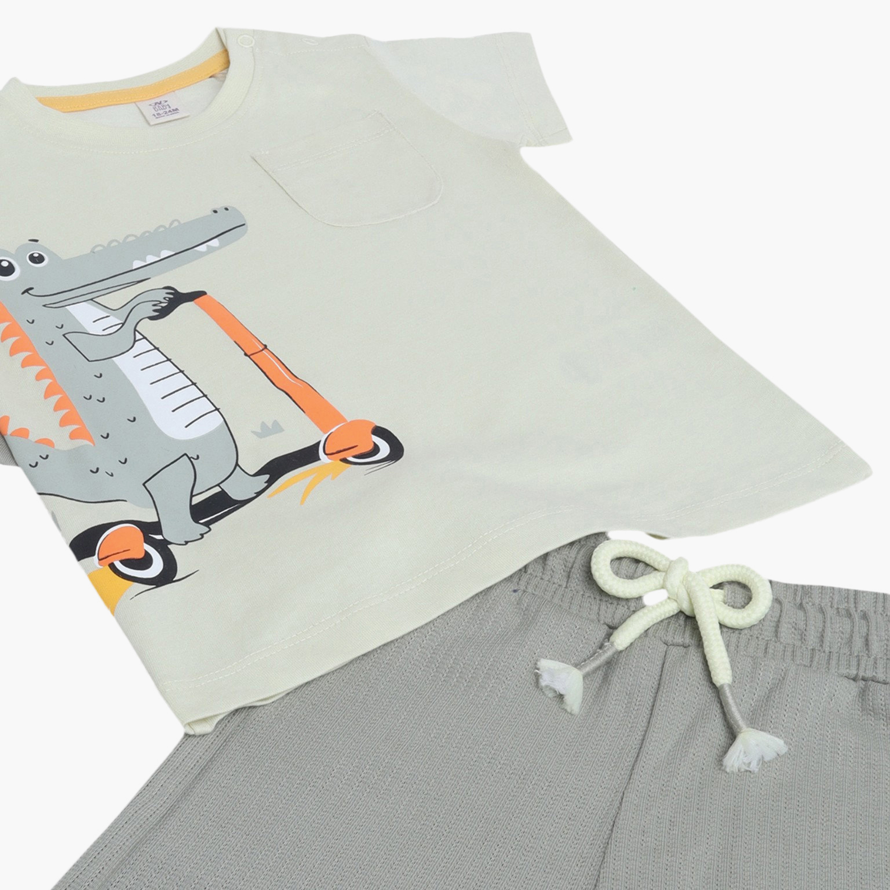 Victor and Jane Crocodile Scooter Printed T-Shirt & Drawstring Shorts Set-boys-clothing-setsandcoords-image-5