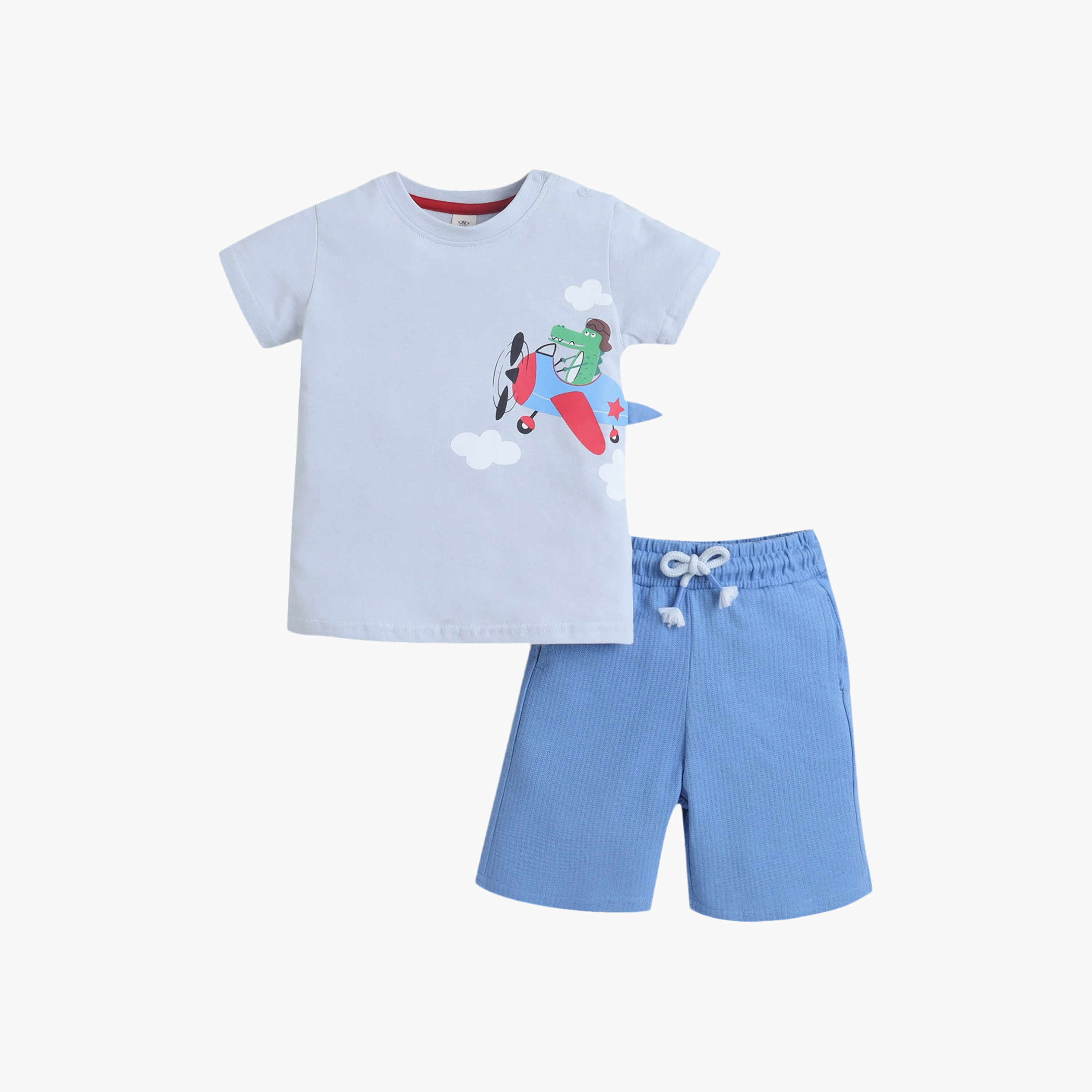 طقم تي شيرت برسومات طائرة وشورت برباط خصر من فيكتور آند جين-boys-clothing-setsandcoords-image-1