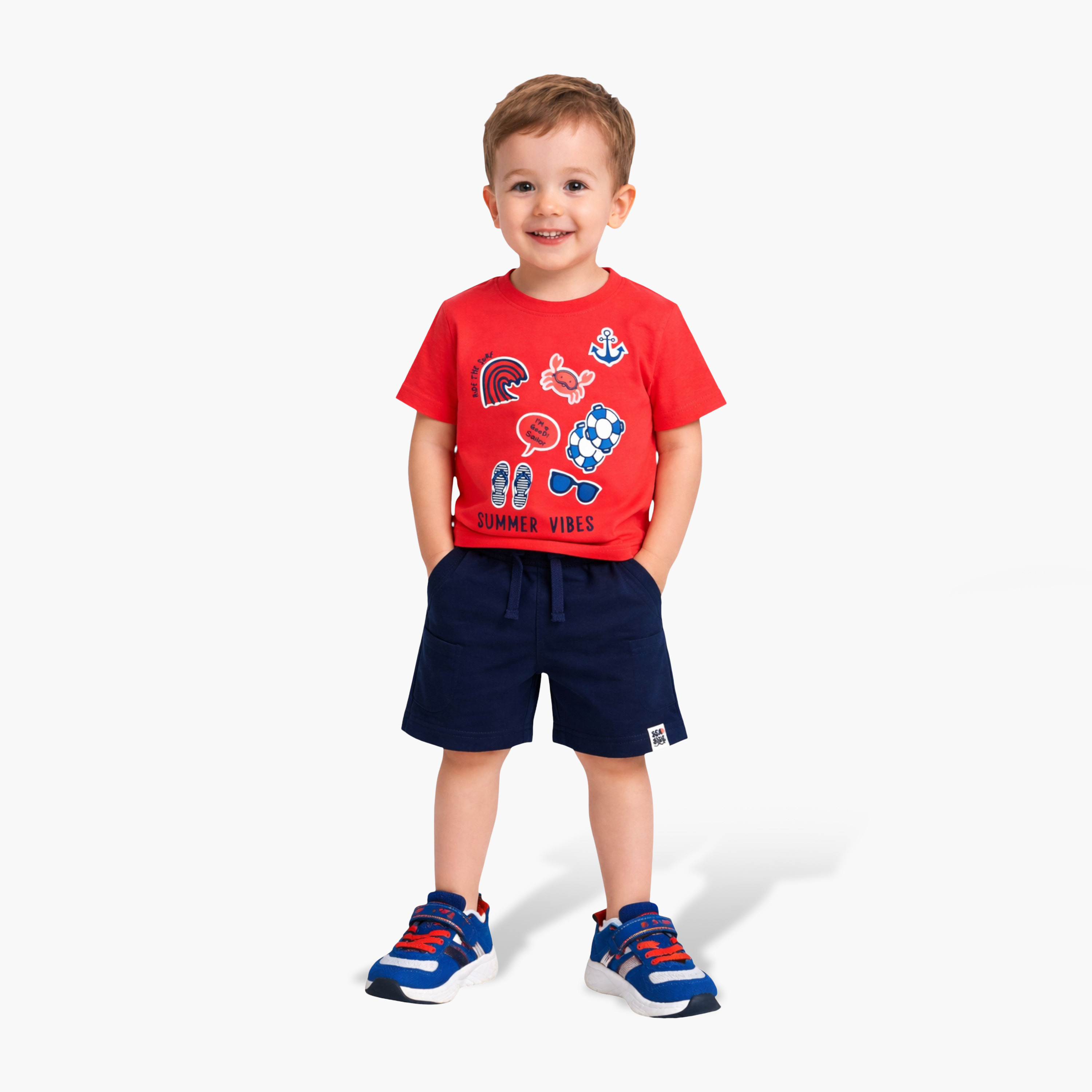 طقم تي شيرت بياقة مستديرة وشورت بطبعة "Summer Vibes" من فيكتور آند جين-baby-boys-clothing-setsandcoords-image-1