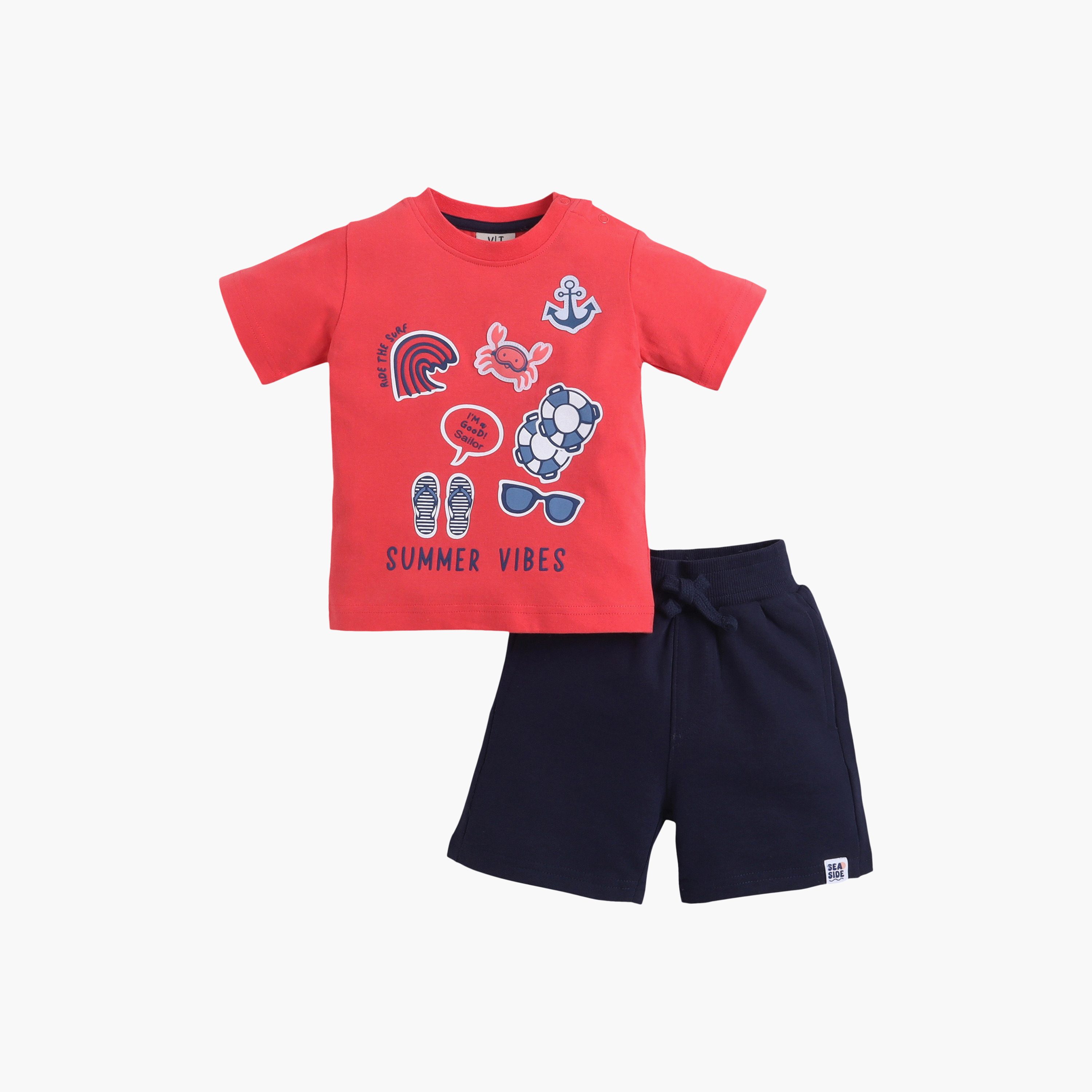 Victor and Jane Summer Vibes Round Neck T-Shirt and Shorts Set-baby-boys-clothing-setsandcoords-image-3