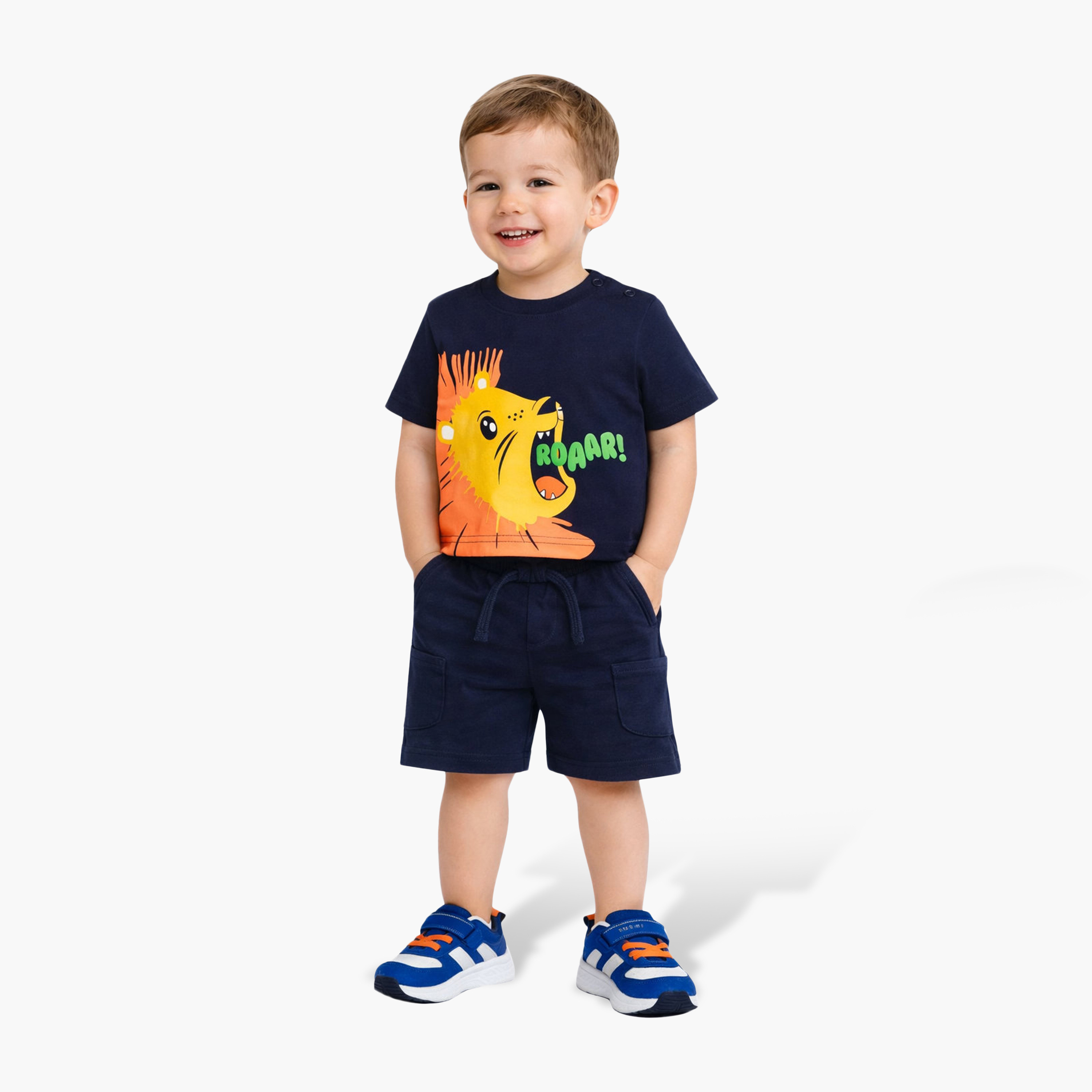 Victor and Jane Roaring Lion Round Neck T-Shirt and Shorts Set-boys-clothing-setsandcoords-image-1