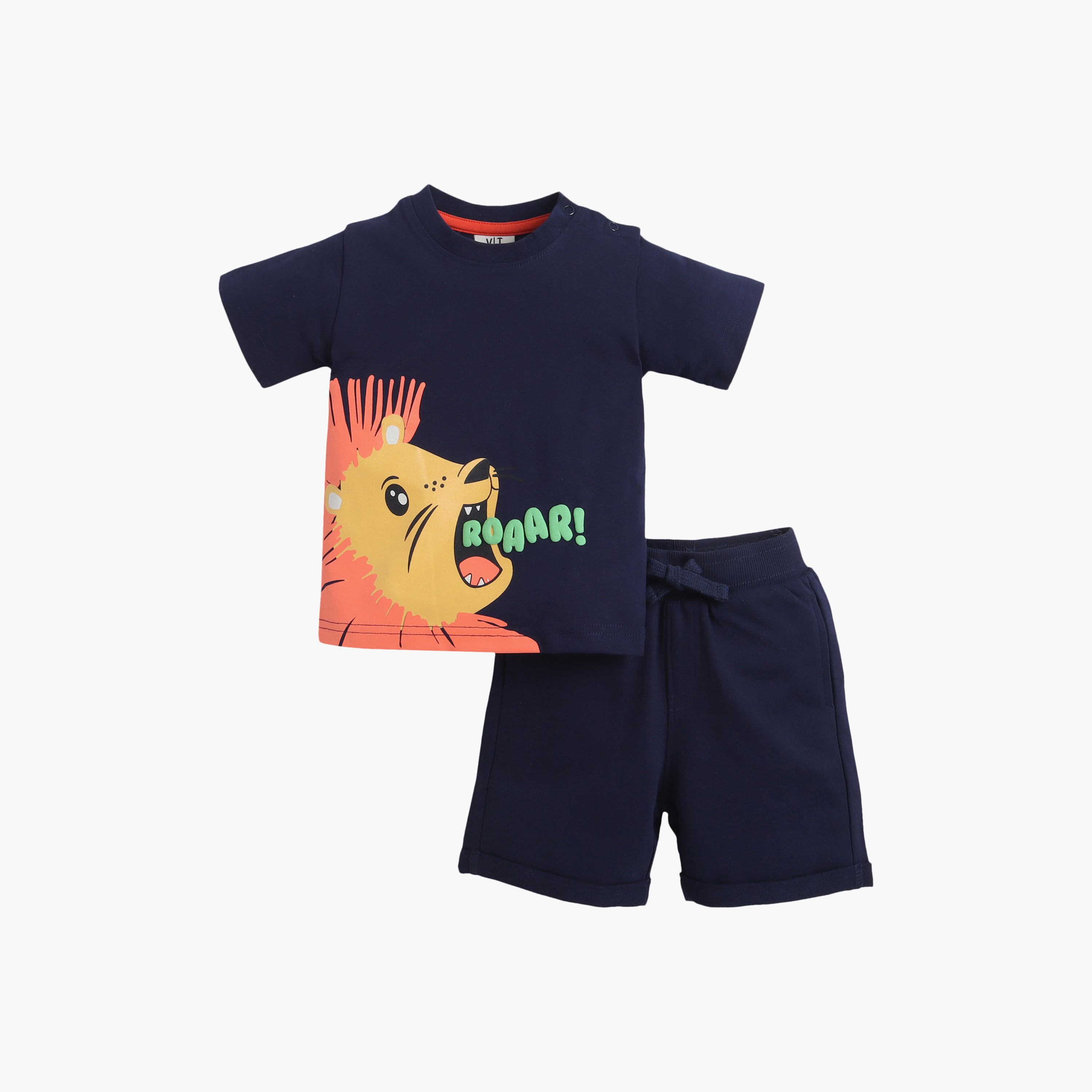 Victor and Jane Roaring Lion Round Neck T-Shirt and Shorts Set-boys-clothing-setsandcoords-image-2