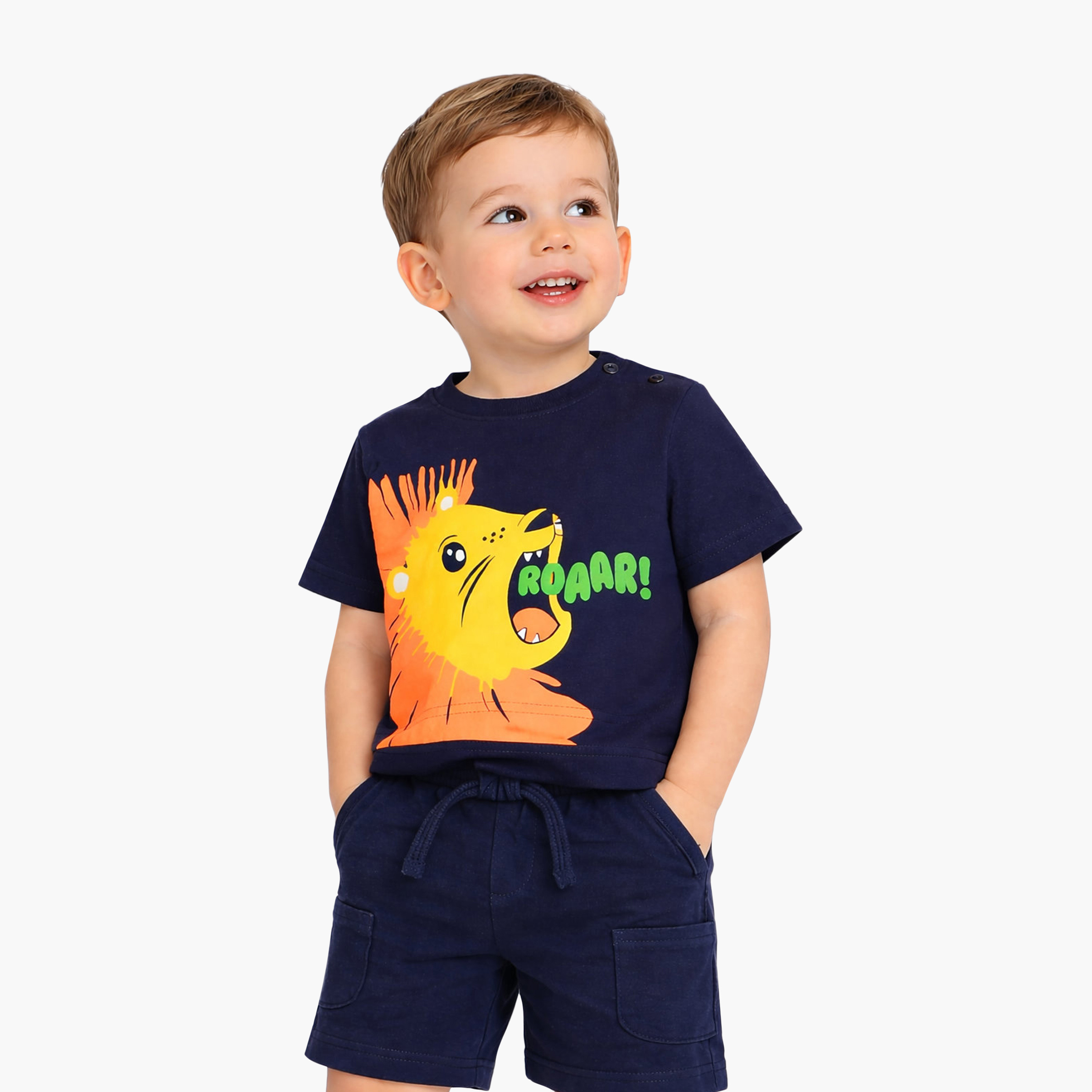 Victor and Jane Roaring Lion Round Neck T-Shirt and Shorts Set-boys-clothing-setsandcoords-image-5