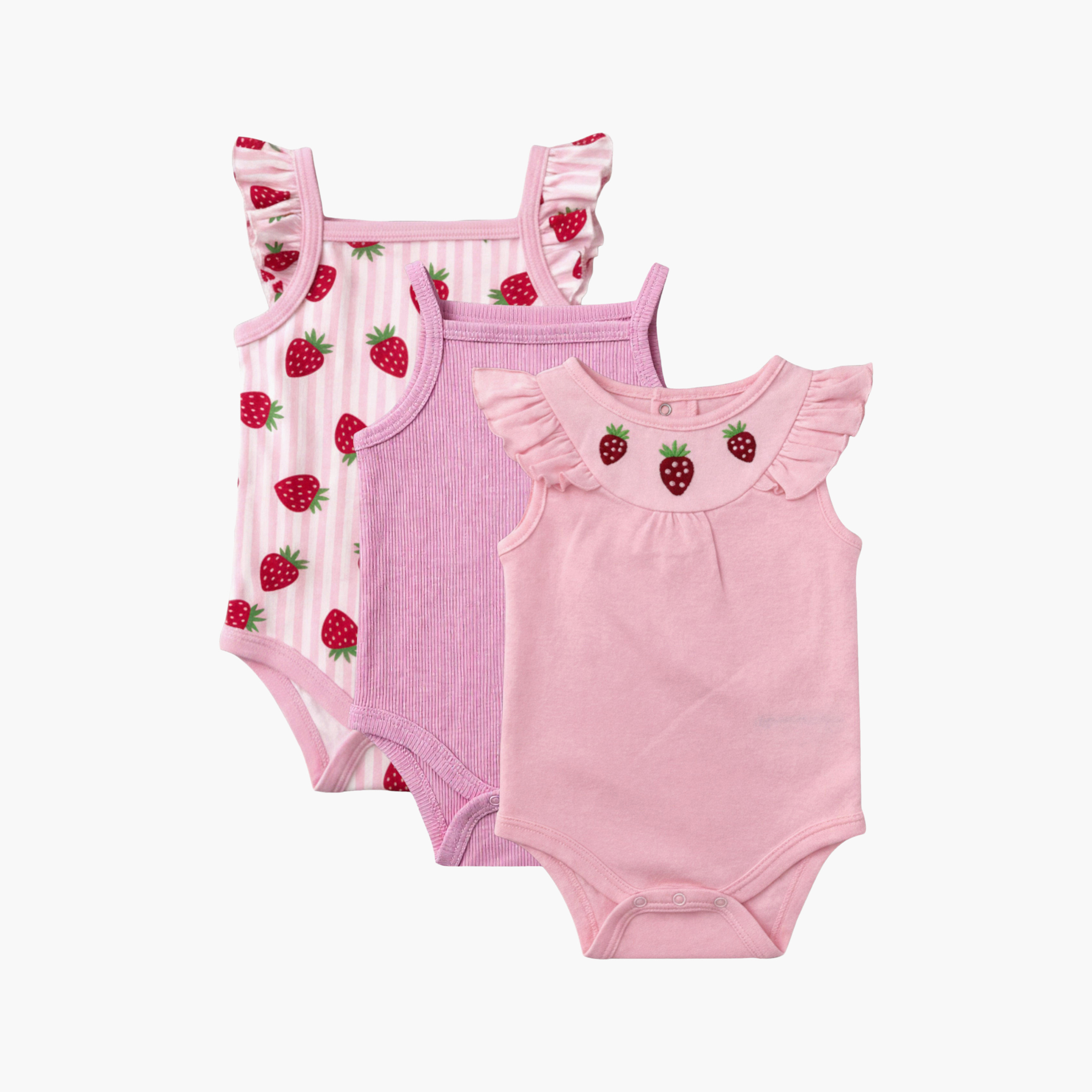 طقم رومبيرز أطفال دون أكمام مع حمالات كشكشة (3 قطع) من فيكتور آند جين-baby-girls-clothing-rompers-image-1