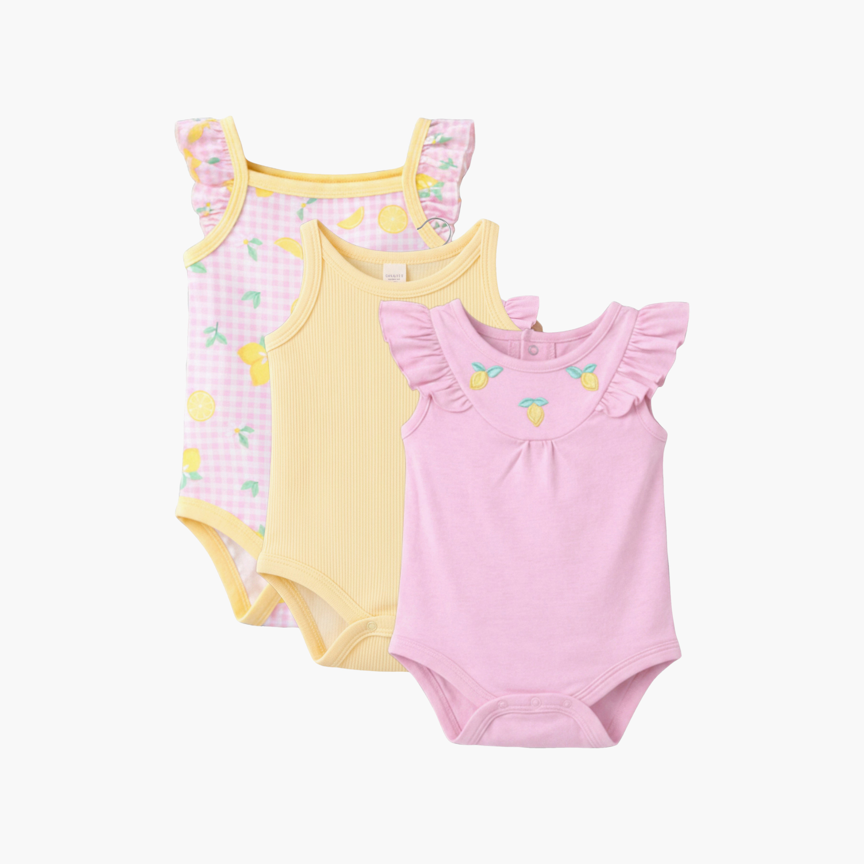 طقم رومبيرز أطفال بطبعة الفواكه وحمالات كشكشة (3 قطع) من فيكتور آند جين-baby-girls-clothing-rompers-image-1