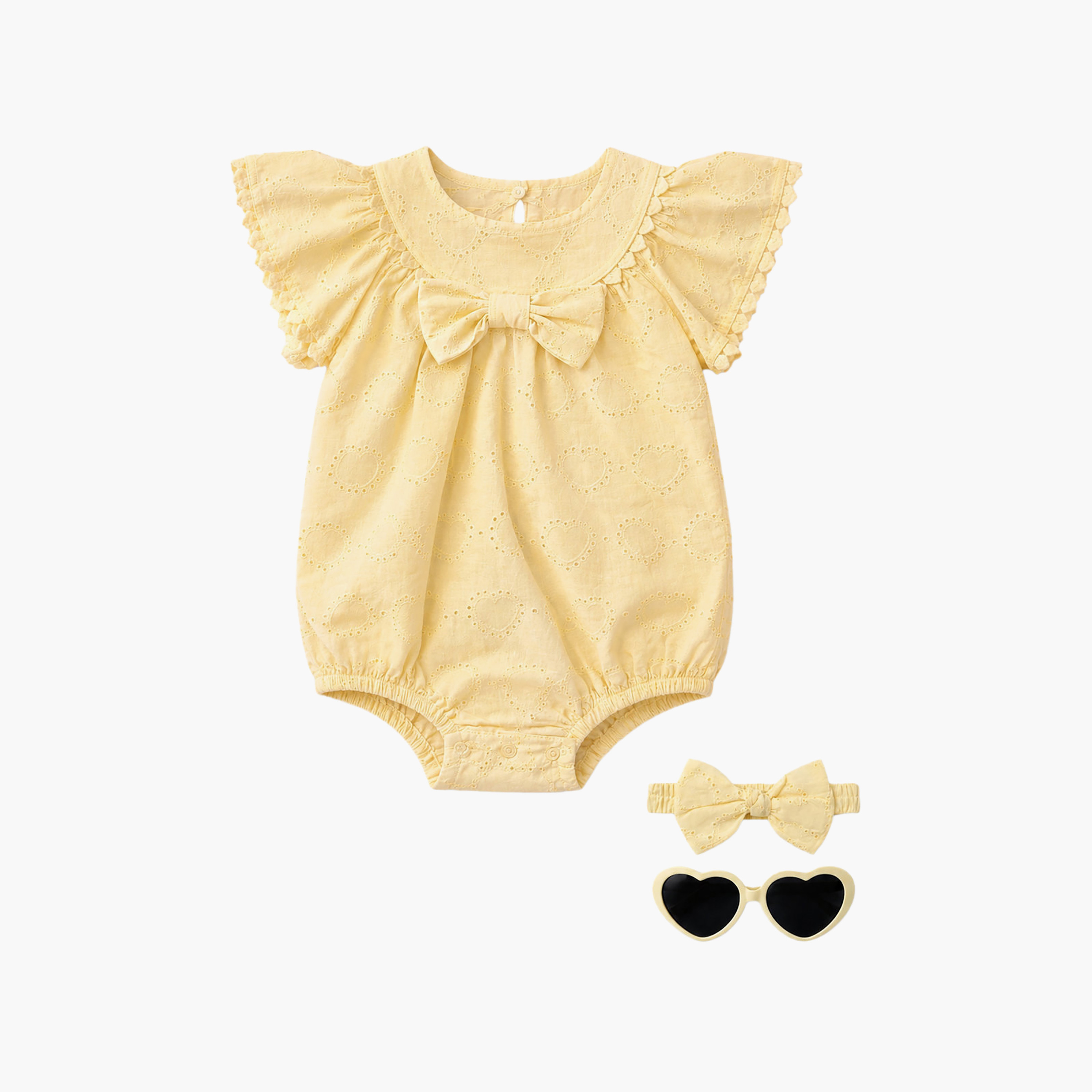 Victor and Jane Heart Eyelet Cotton Romper & Headband with Sunglasses Set-baby-girls-clothing-rompers-image-1