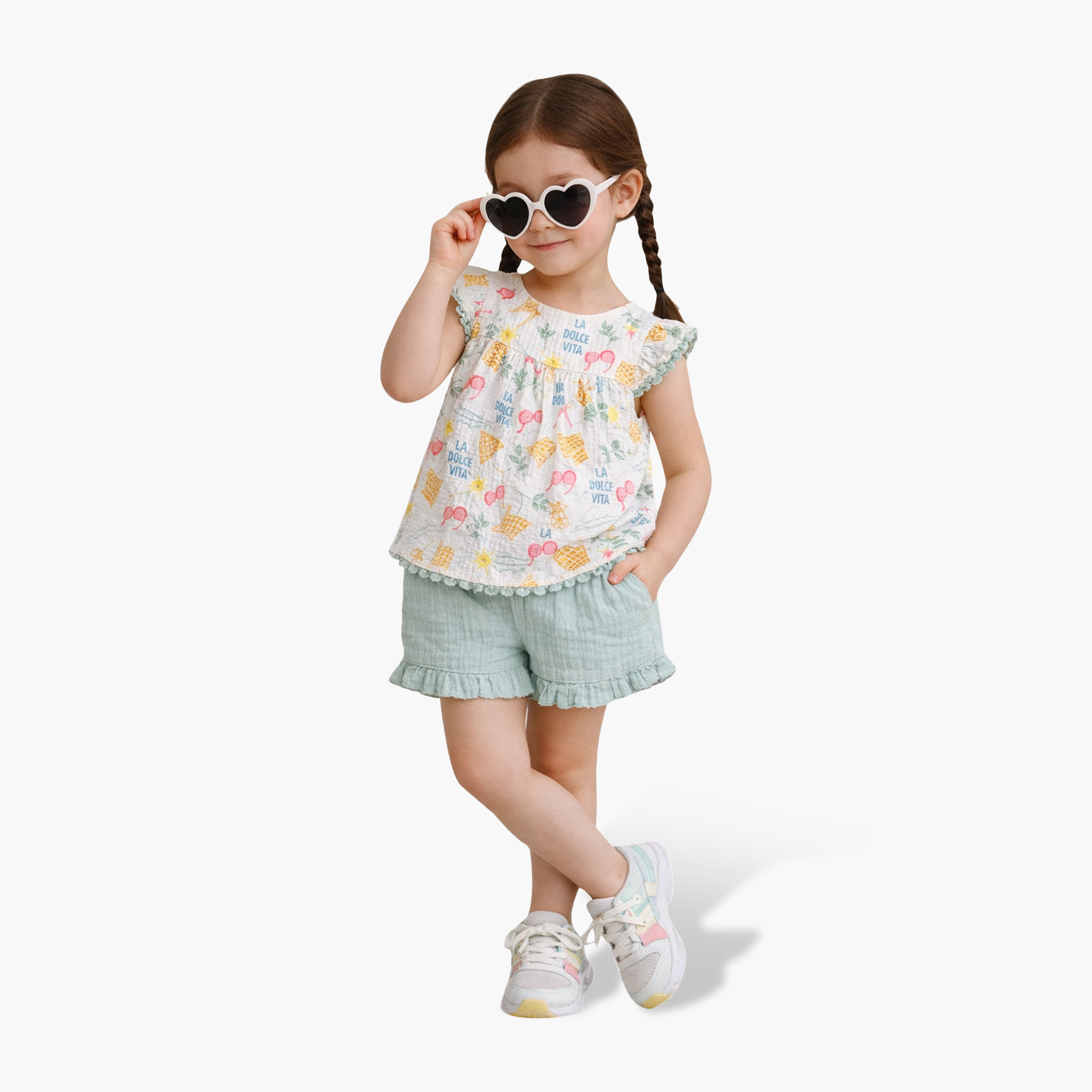 Victor and Jane Printed Flutter Sleeves Top & Ruffle Shorts Set-girls-clothing-setsandcoords-image-1