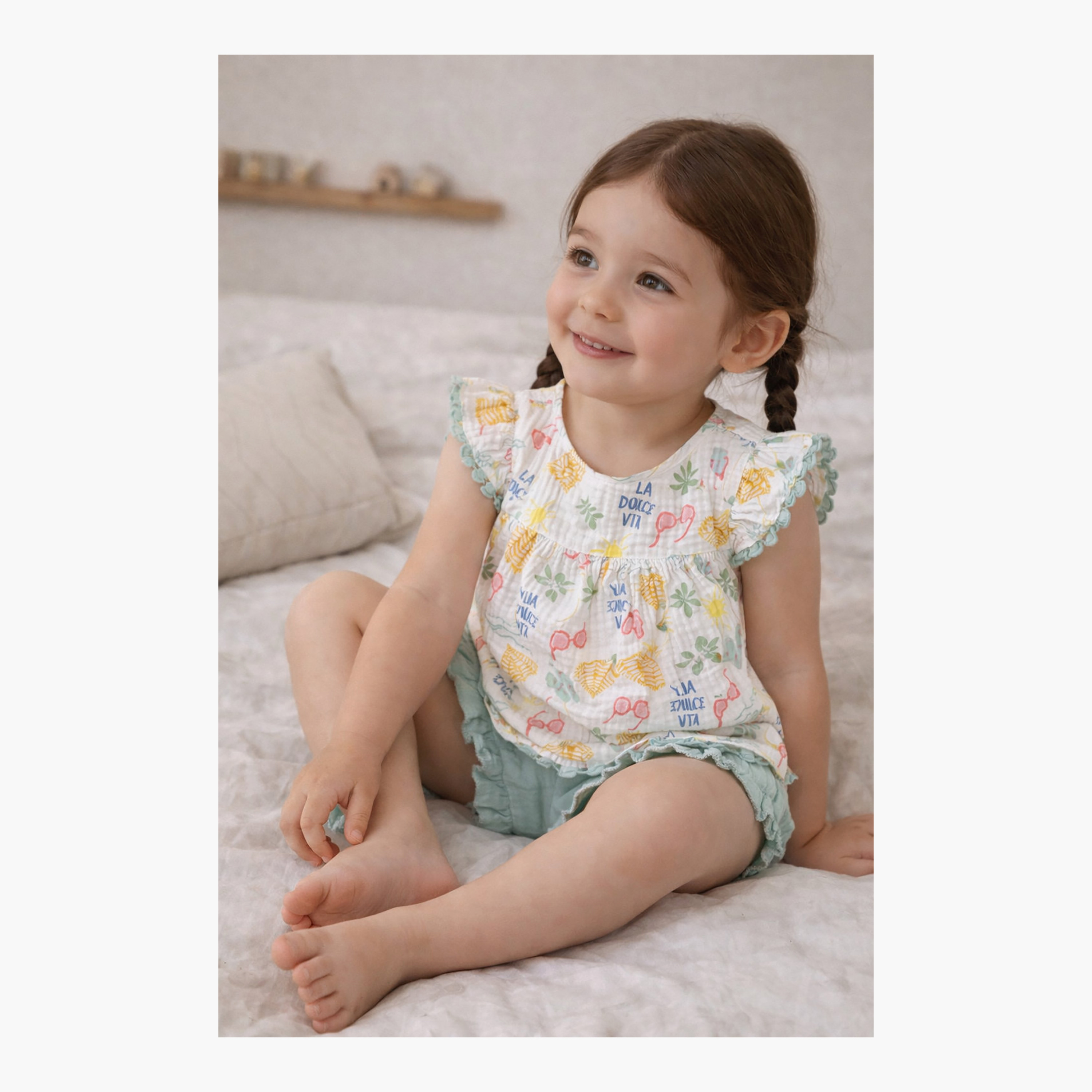 Victor and Jane Printed Flutter Sleeves Top & Ruffle Shorts Set-girls-clothing-setsandcoords-image-3