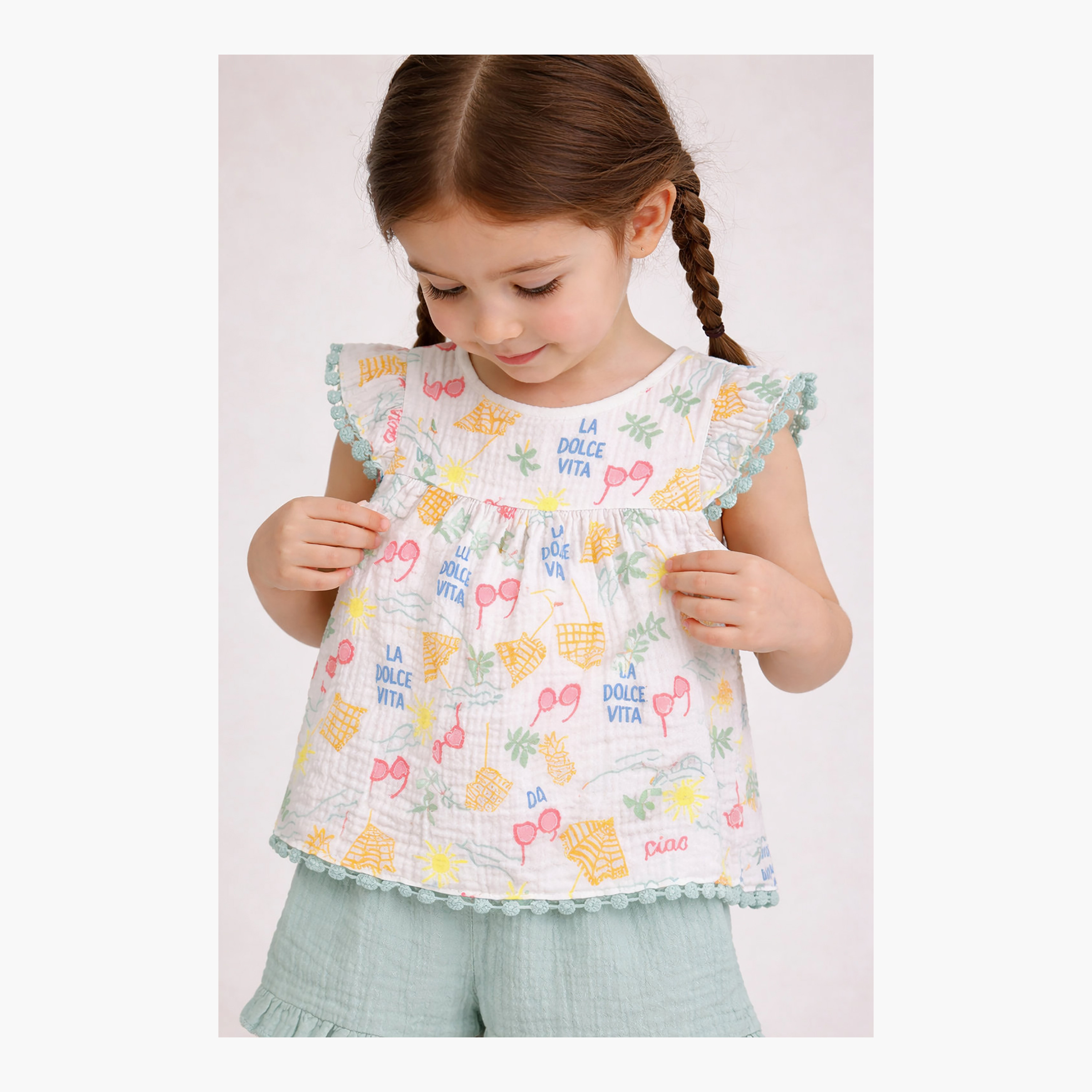 Victor and Jane Printed Flutter Sleeves Top & Ruffle Shorts Set-girls-clothing-setsandcoords-image-4