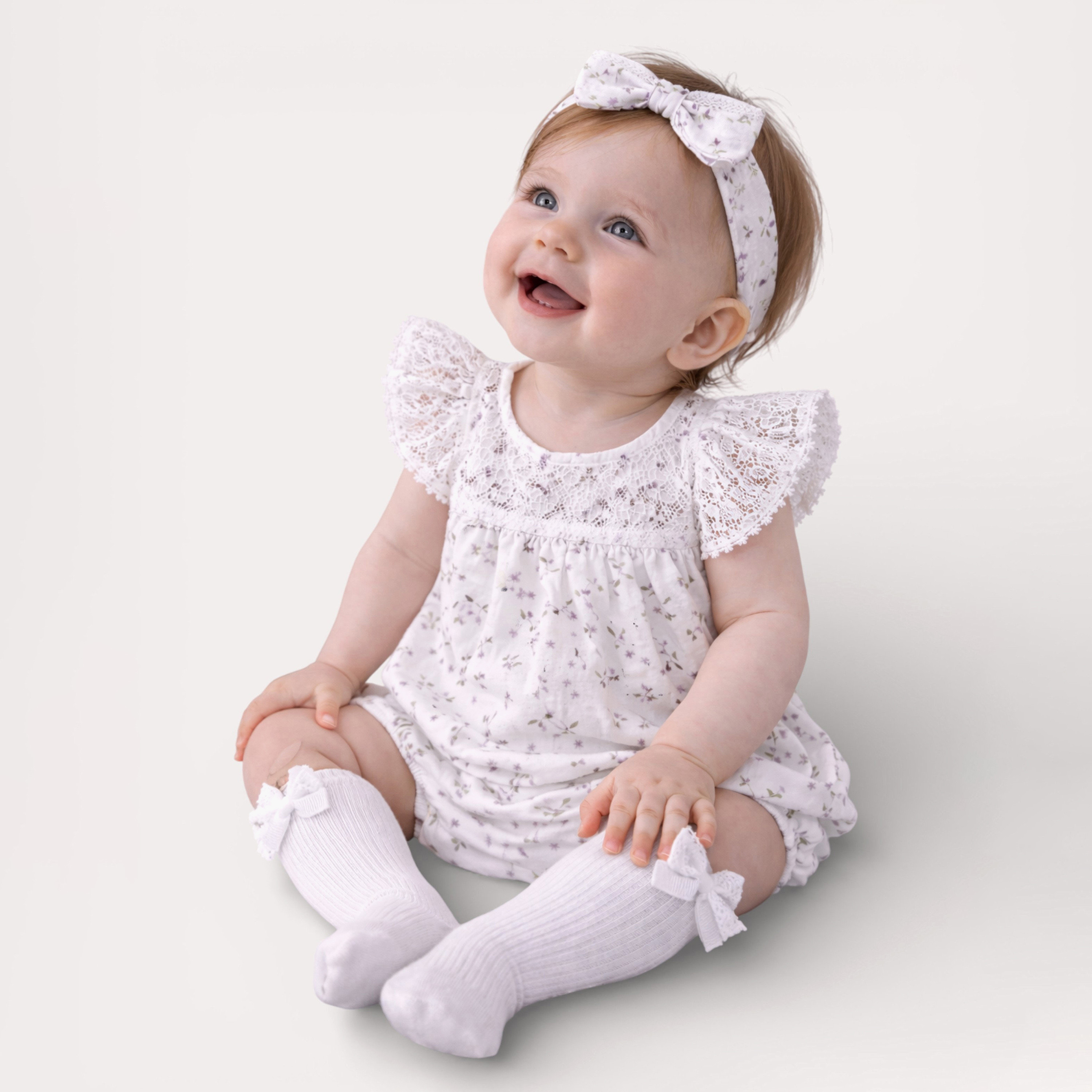 Victor and Jane Floral Cap Sleeves Rompers & Headband with Socks-baby-girls-clothing-rompers-image-2