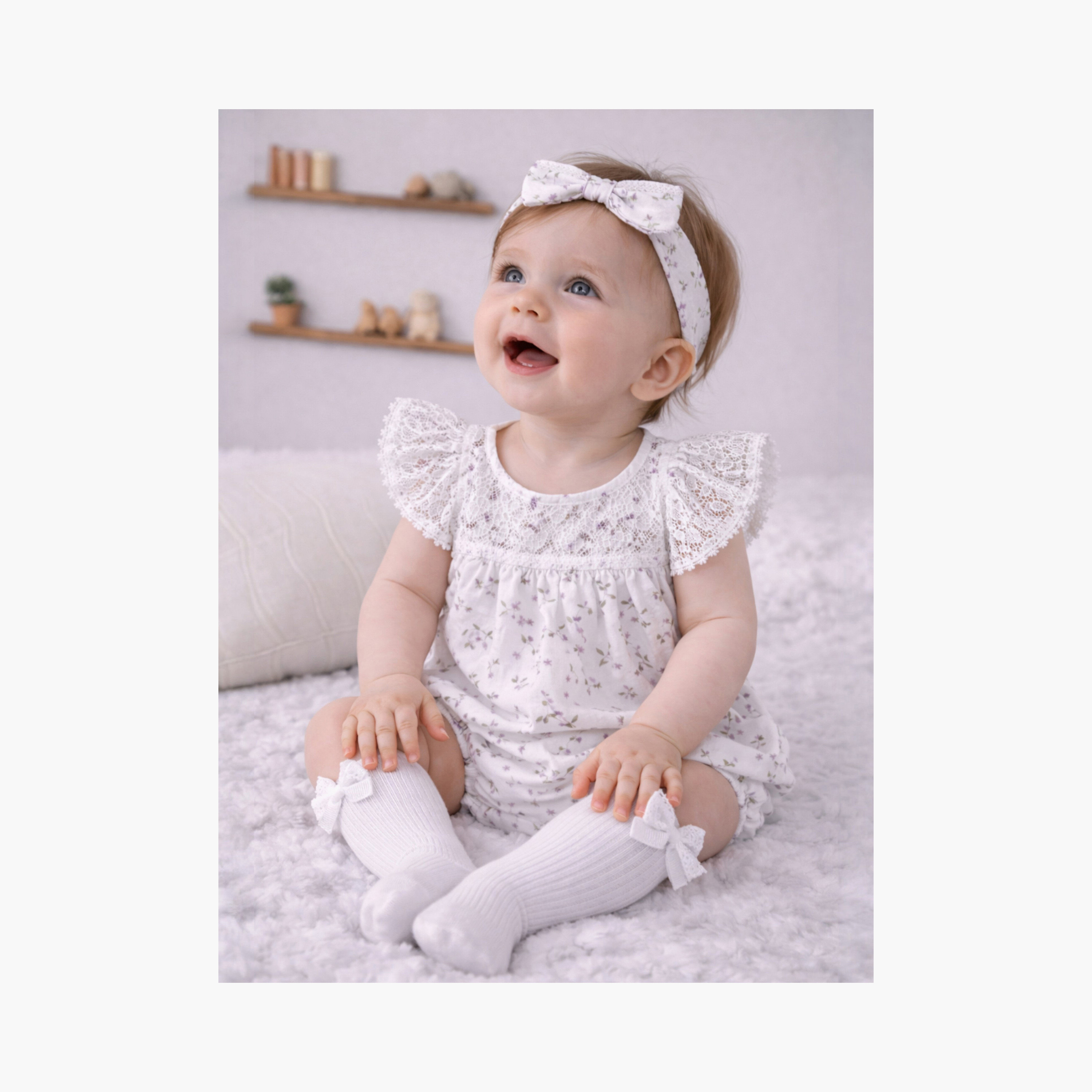 Victor and Jane Floral Cap Sleeves Rompers & Headband with Socks-baby-girls-clothing-rompers-image-3