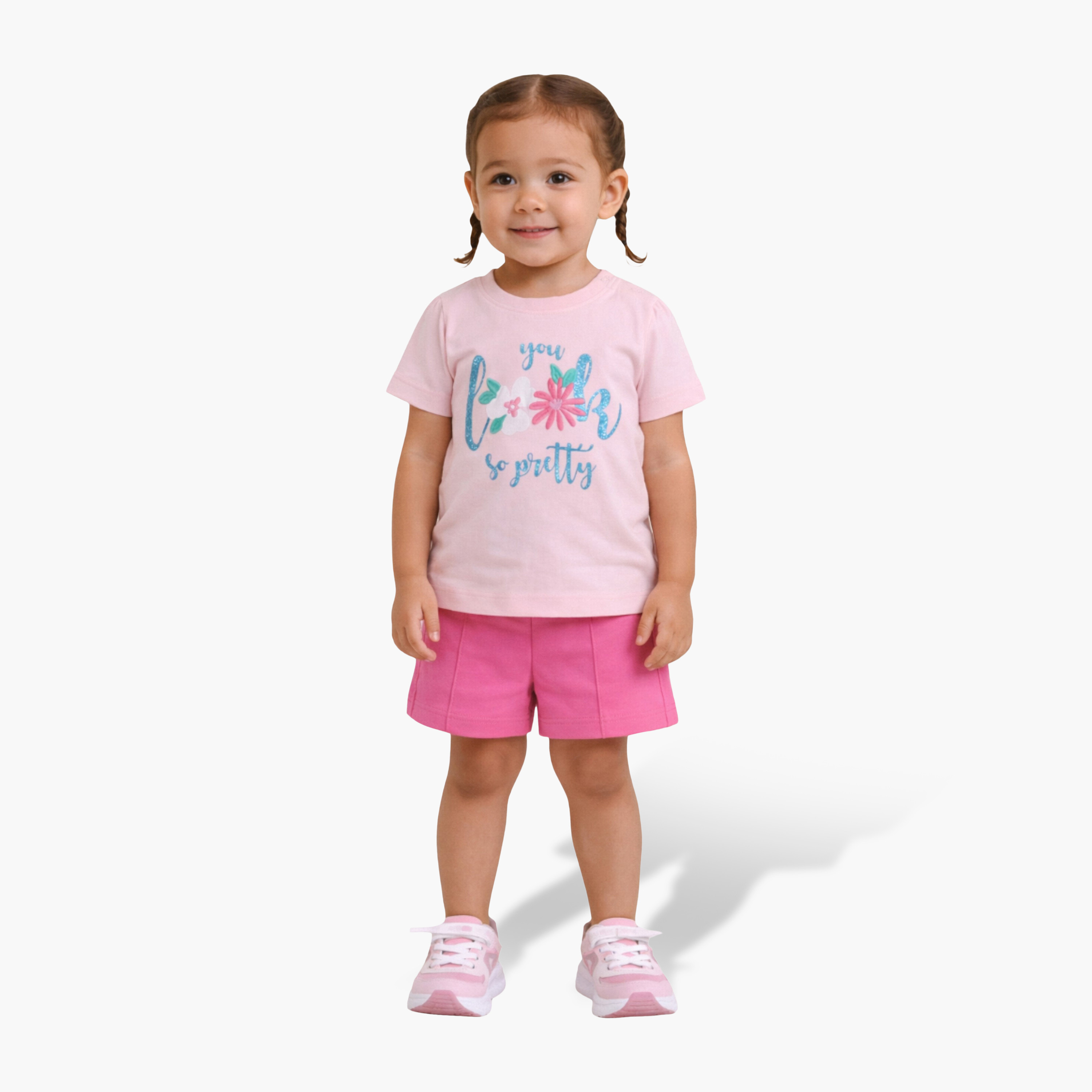 طقم تي شيرت برسومات زهور وشورت من فيكتور آند جين-girls-clothing-setsandcoords-image-1