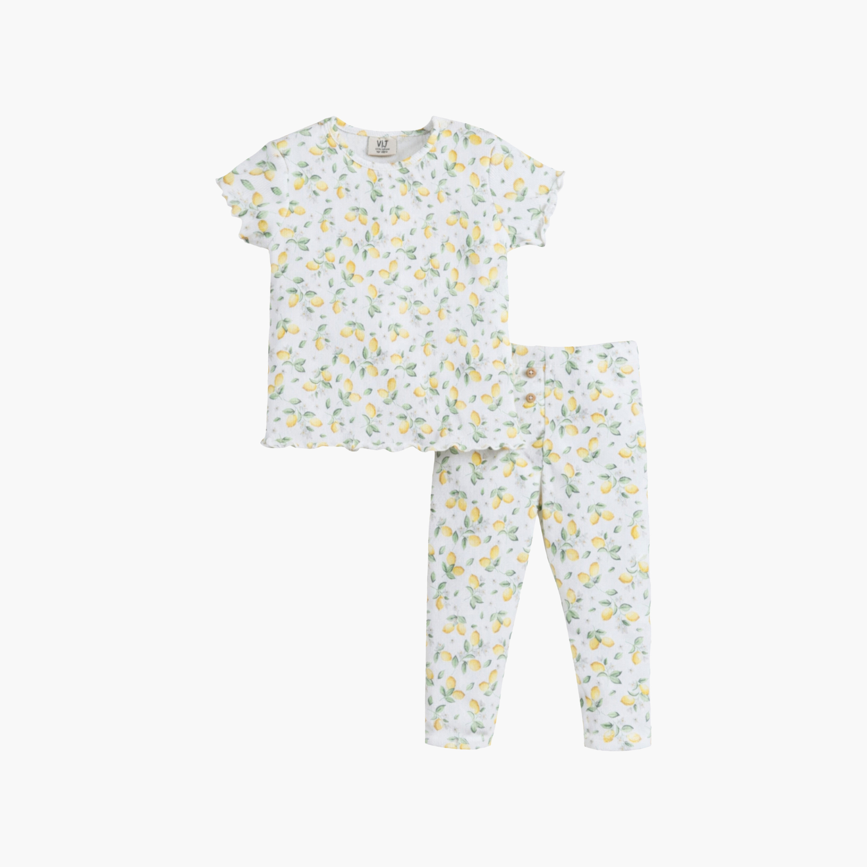 Victor and Jane 2-Piece Printed Short Sleeves Rib T-Shirt with 2-Piece Rib Leggings Set-girls-clothing-nightwear-image-2