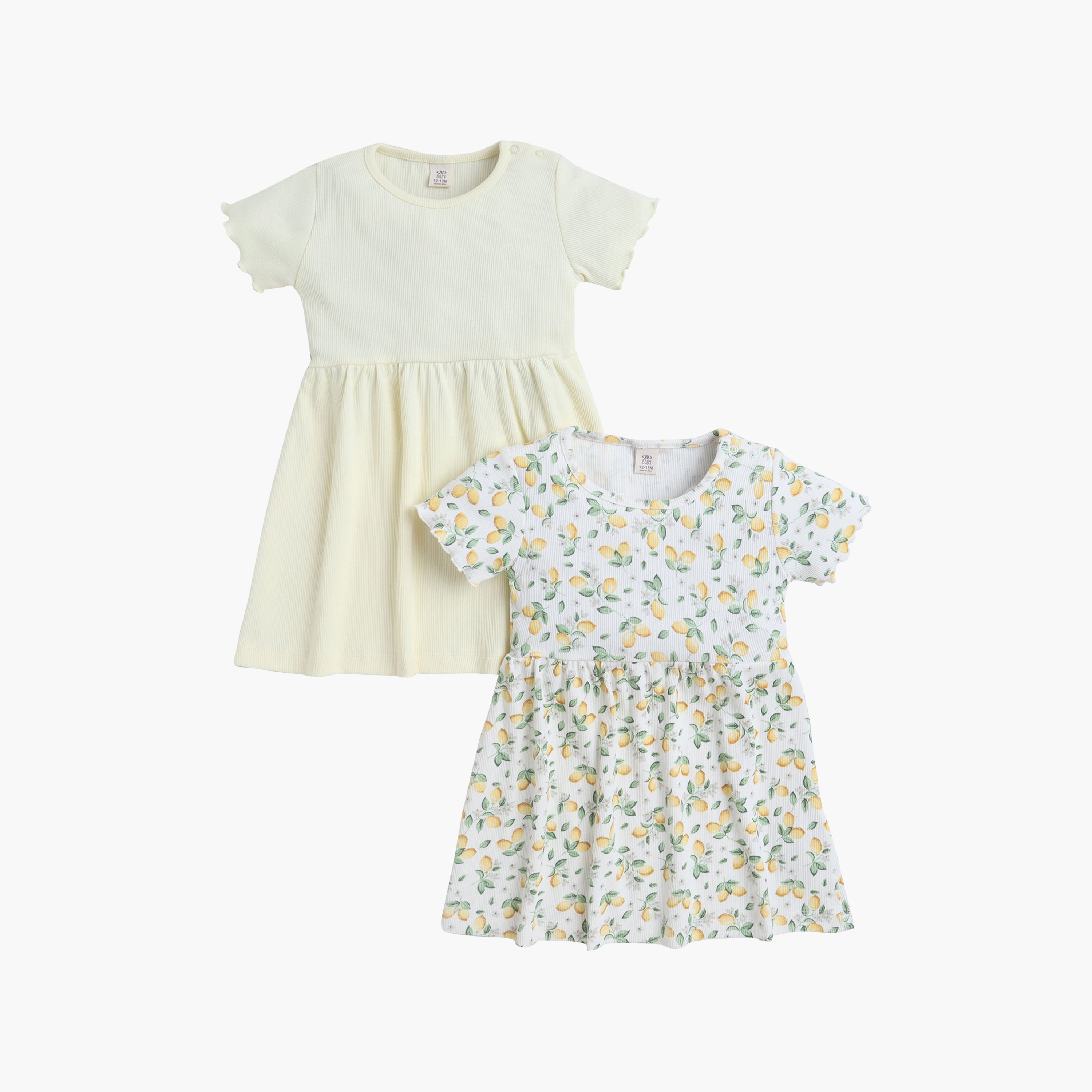 طقم قطعتين فستان بطبعة ديزي فلورال ومخطط بلون كريمي من فيكتور أند جين-baby-girls-clothing-dressesandjumpsuits-image-1