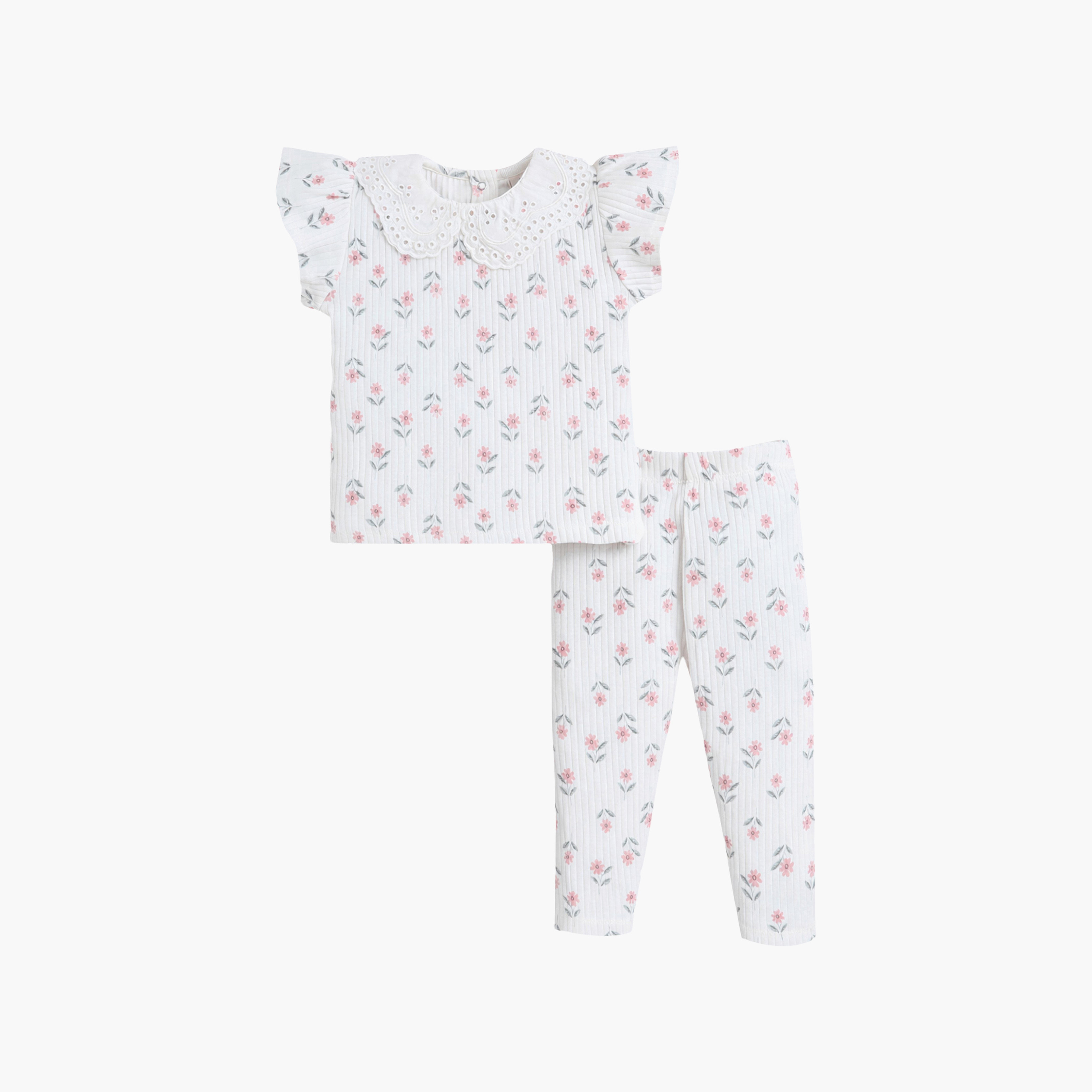 طقم مكون من قطعتين تي شيرت مطبوع بأكمام قصيرة مع قطعتين ليجنز من فيكتور آند جين-girls-clothing-setsandcoords-image-2