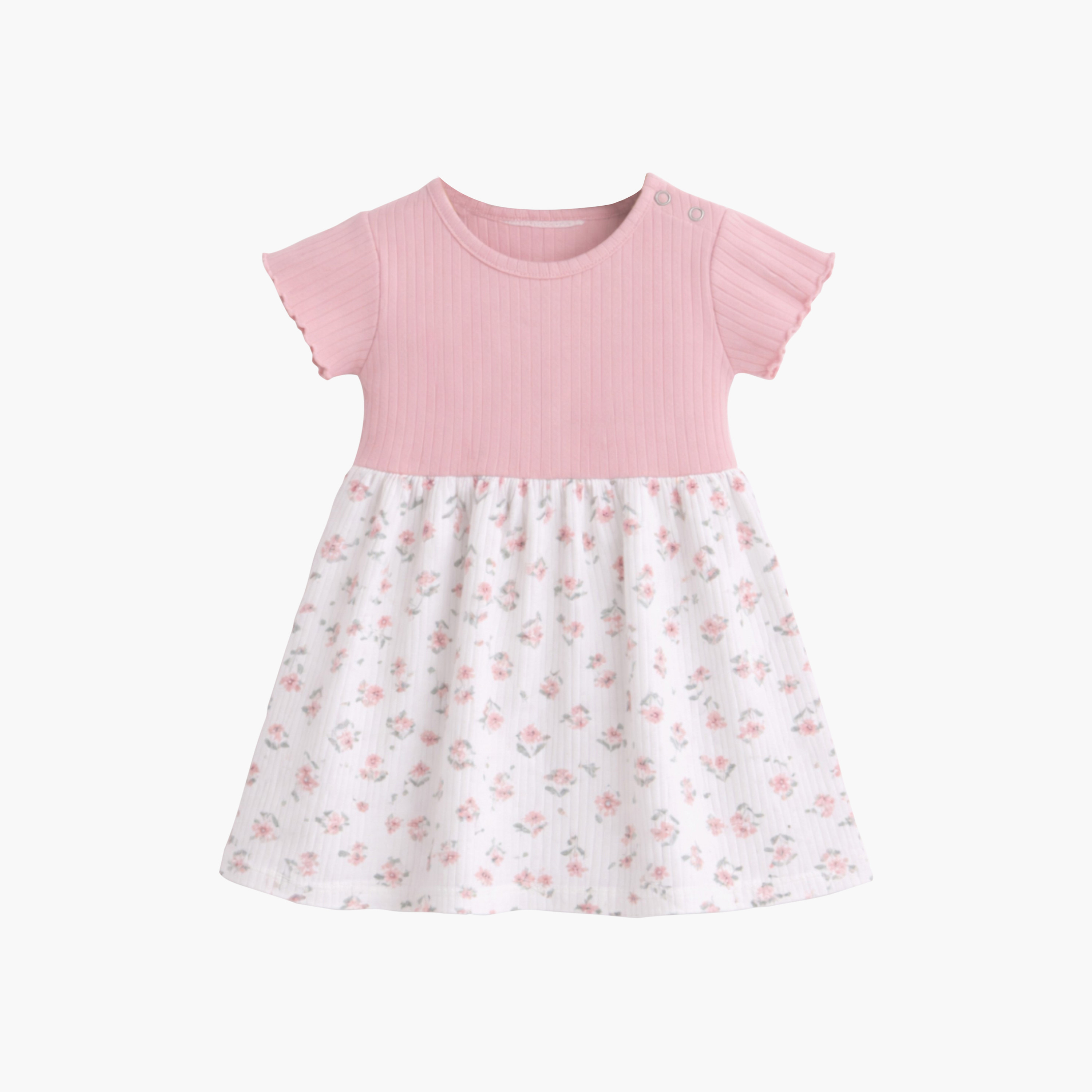 فستان بأكمام قصيرة بتصميم "دروب نيدل" مع تنورة بطبعة زهور من فيكتور آند جين-baby-girls-clothing-dressesandjumpsuits-image-1