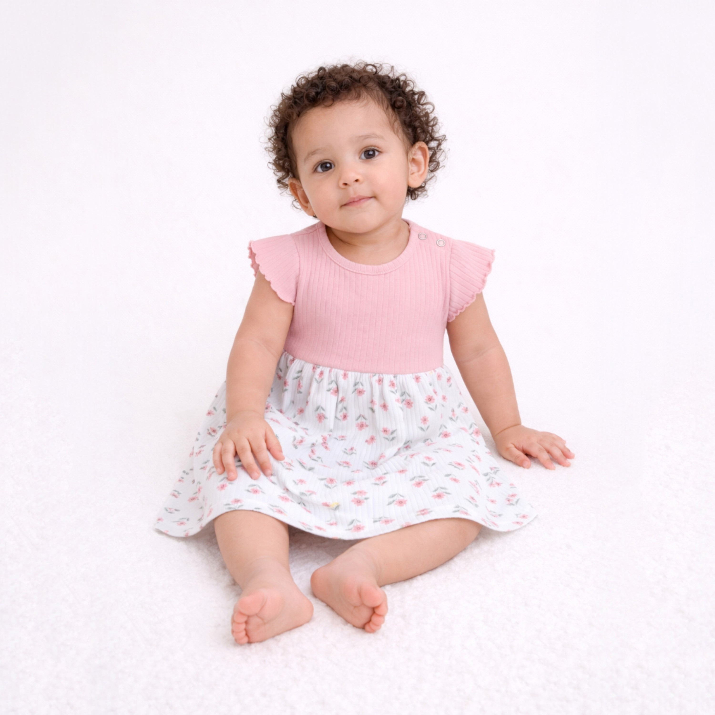فستان بأكمام قصيرة بتصميم "دروب نيدل" مع تنورة بطبعة زهور من فيكتور آند جين-baby-girls-clothing-dressesandjumpsuits-image-2