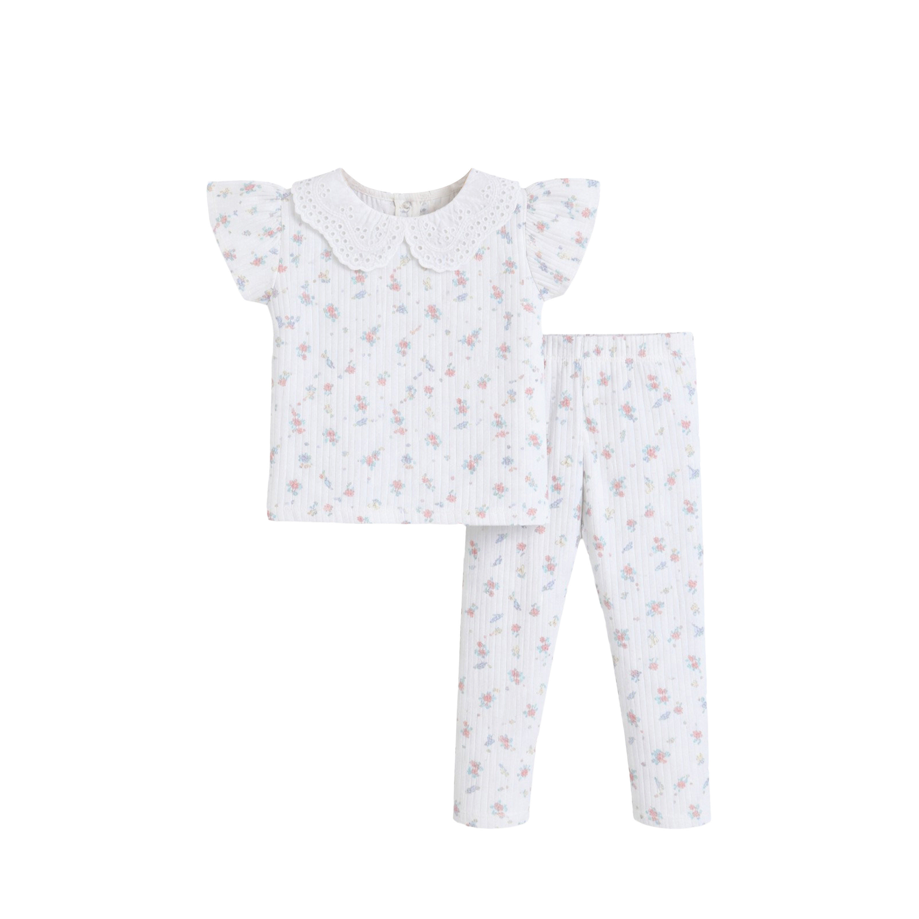 طقم 4 قطع تيشيرتات بأكمام قصيرة بطبعة فلورال وليقنز من فيكتور أند جين-baby-girls-clothing-setsandcoords-image-3