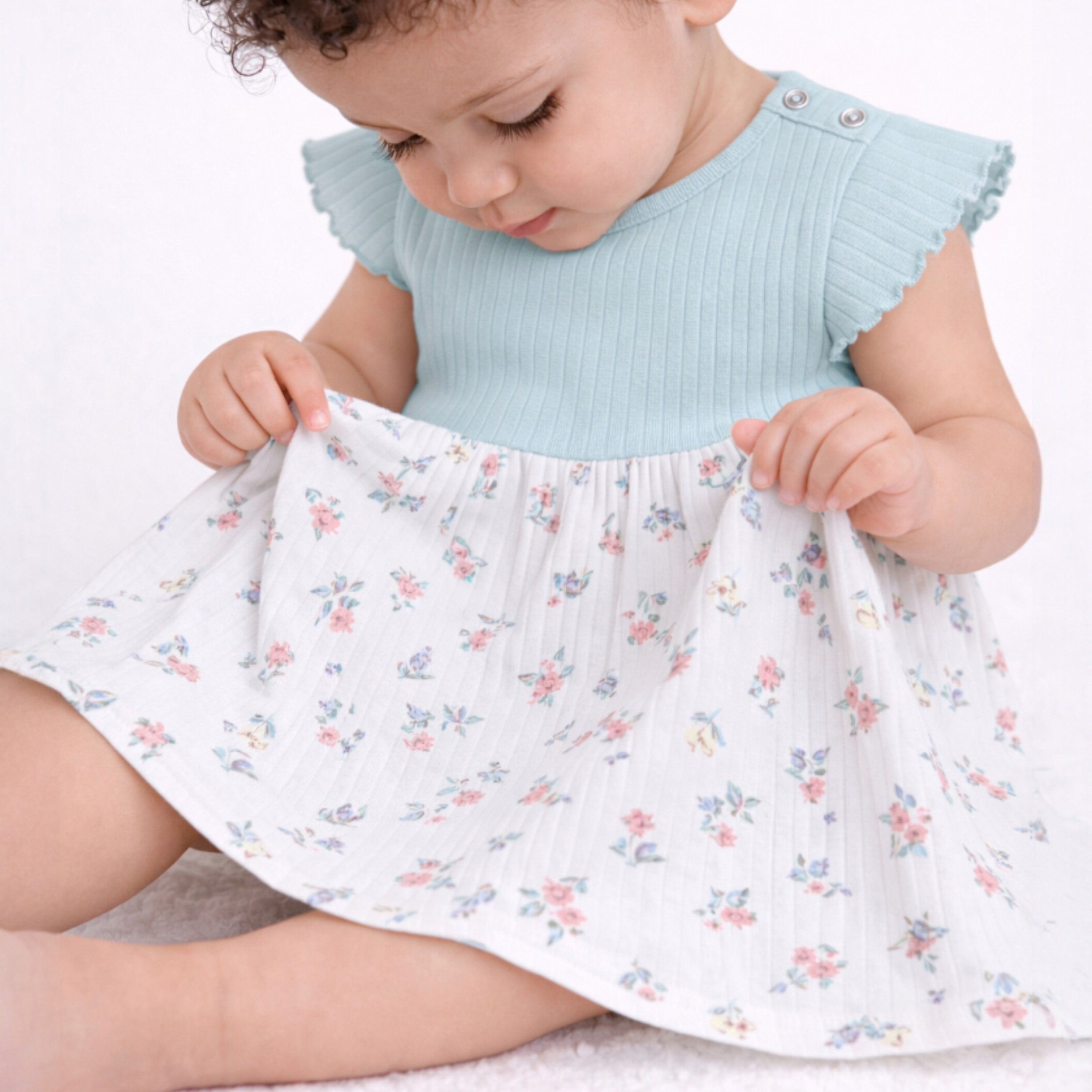 فستان بأكمام قصيرة بتصميم "دروب نيدل" مع تنورة مطبوعة بالزهور من فيكتور آند جين-baby-girls-clothing-dressesandjumpsuits-image-3