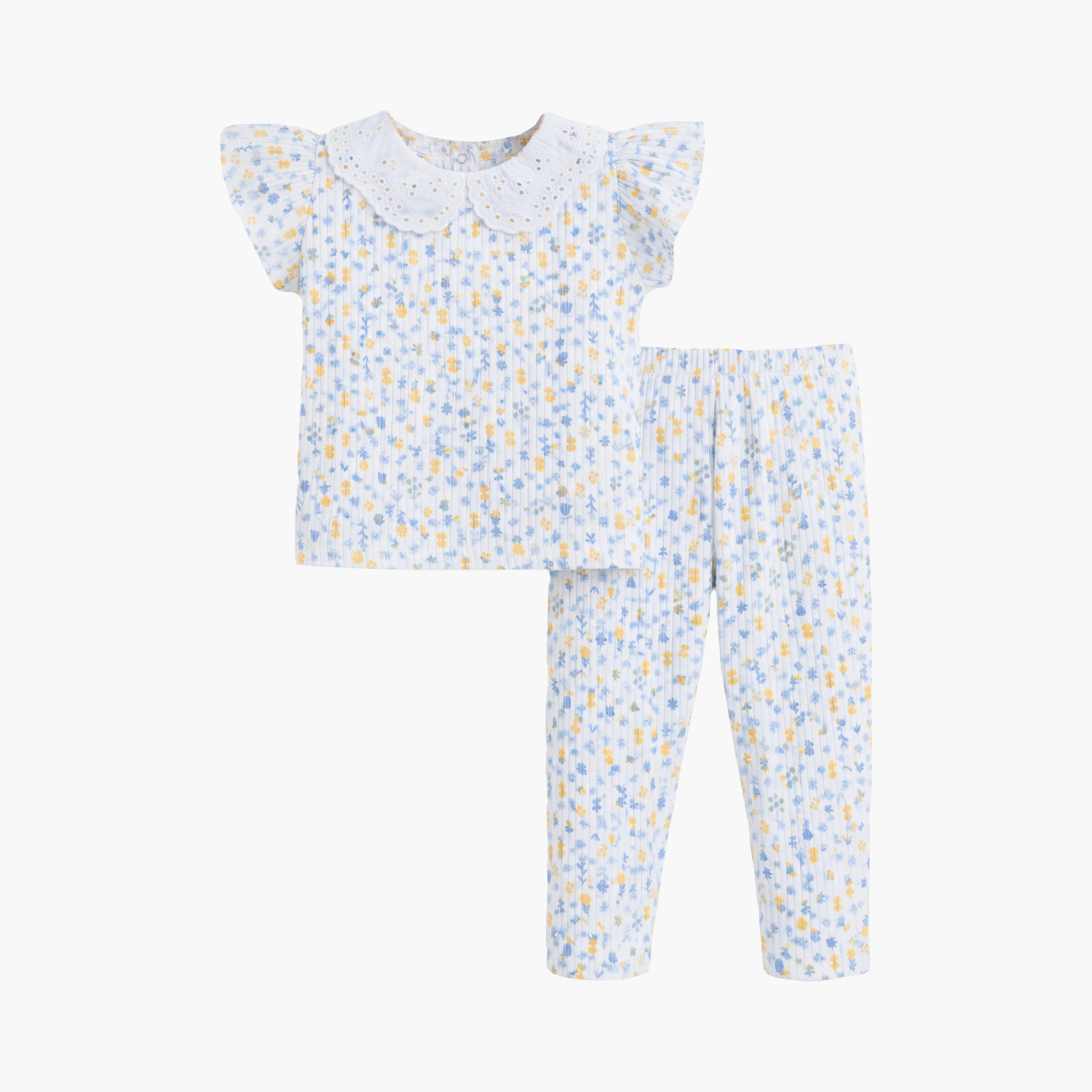 طقم 4 قطع تيشيرتات بأكمام قصيرة بطبعة فلورال وليقنز من فيكتور أند جين-baby-girls-clothing-setsandcoords-image-2