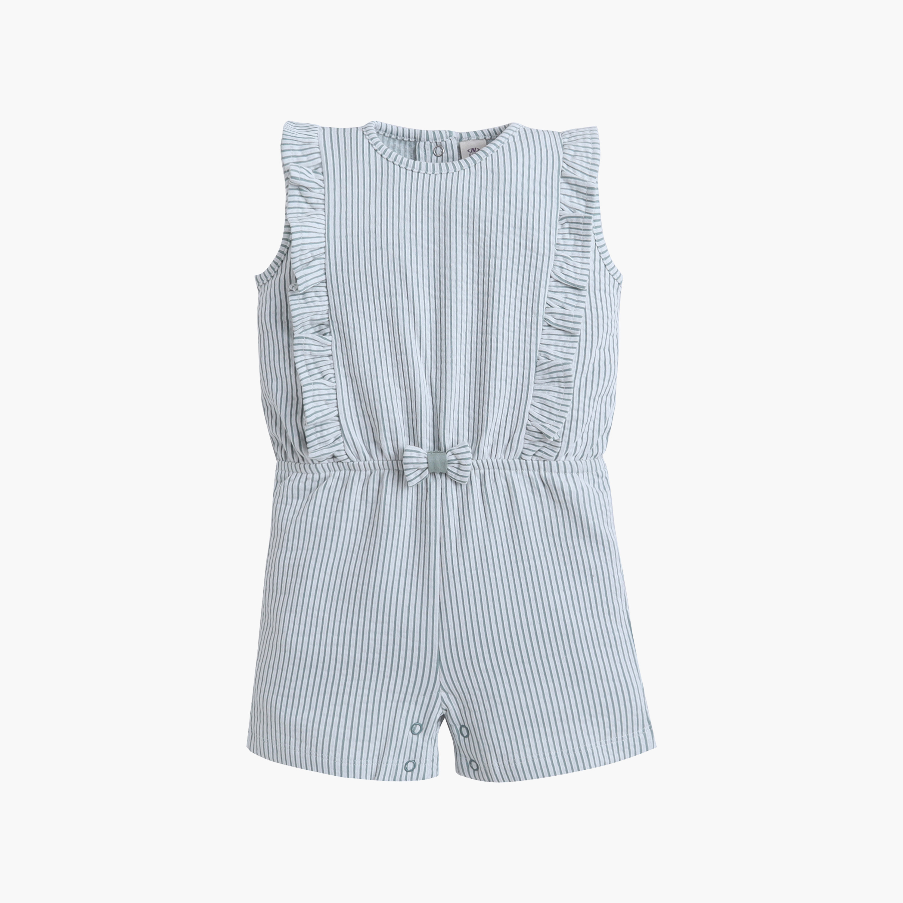 ملابس لعب (بلاي سوت) مخططة بأكمام مكشكشة مع فيونكة من فيكتور آند جين-baby-girls-clothing-dressesandjumpsuits-image-1