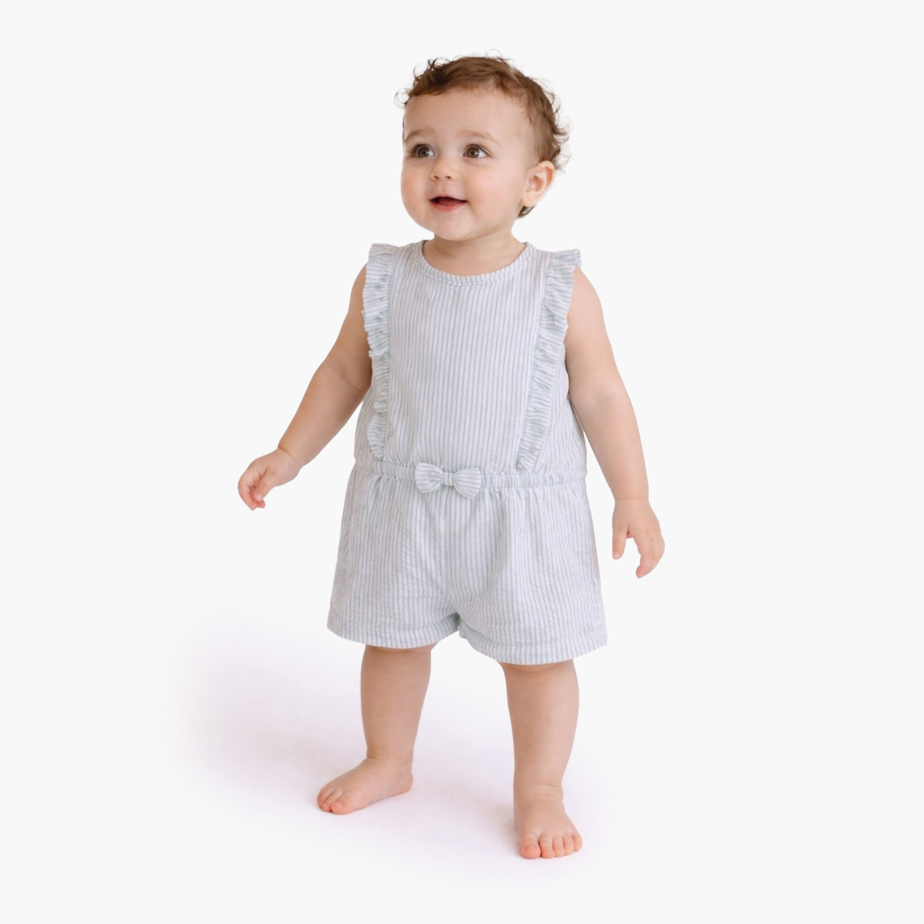 ملابس لعب (بلاي سوت) مخططة بأكمام مكشكشة مع فيونكة من فيكتور آند جين-baby-girls-clothing-dressesandjumpsuits-image-3
