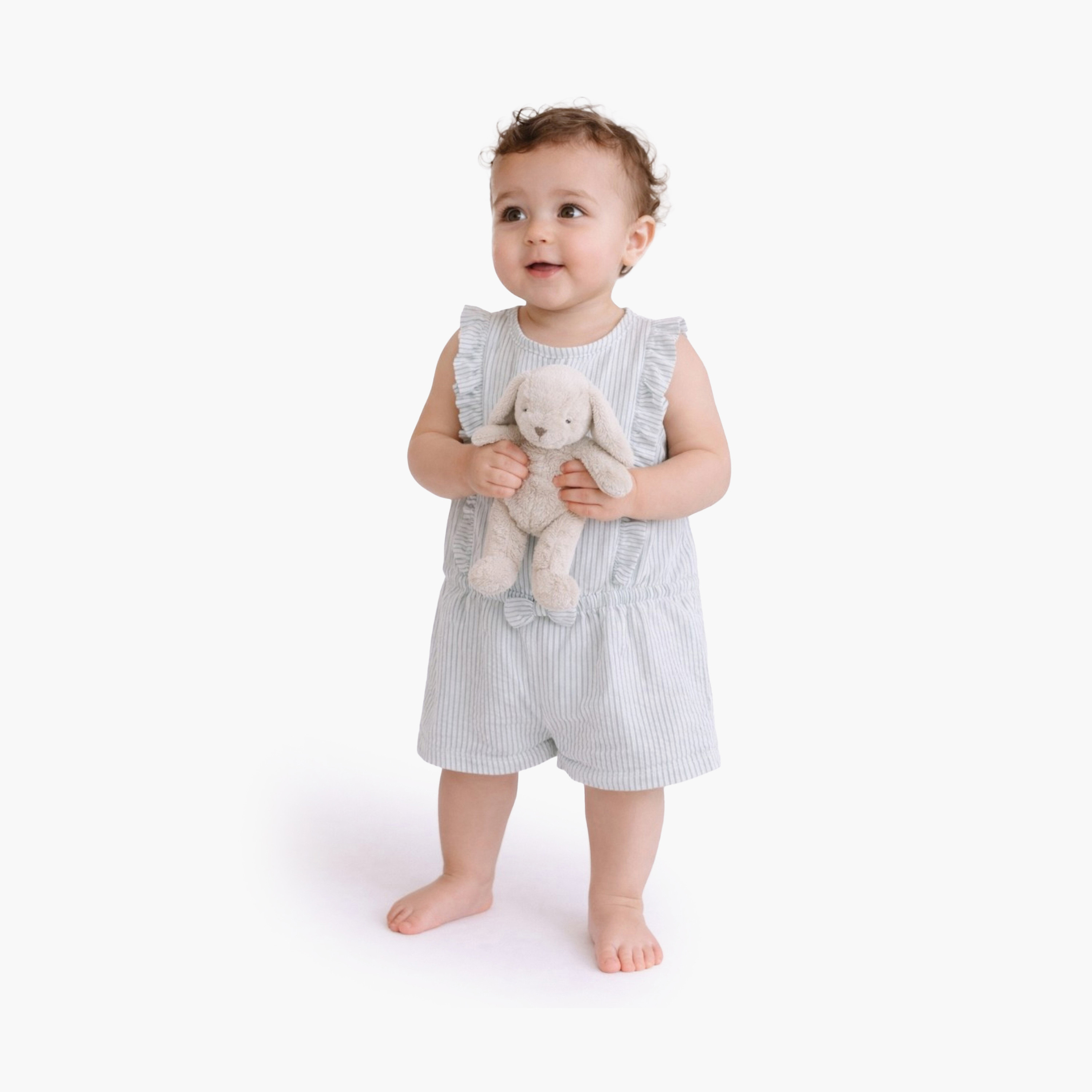 ملابس لعب (بلاي سوت) مخططة بأكمام مكشكشة مع فيونكة من فيكتور آند جين-baby-girls-clothing-dressesandjumpsuits-image-4