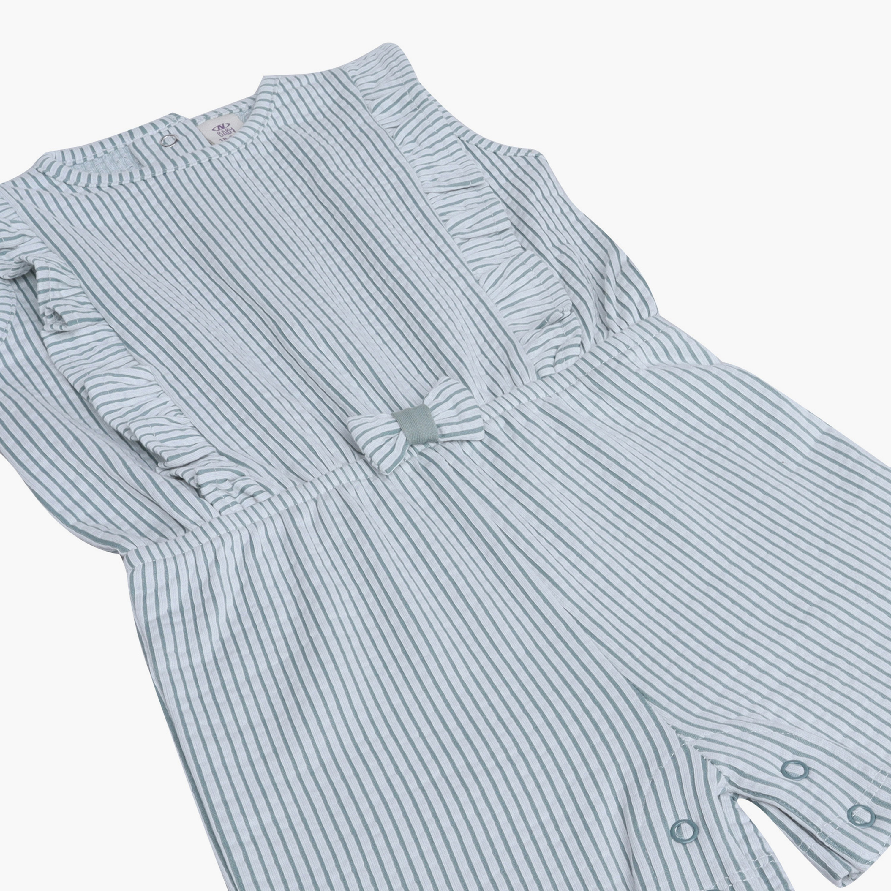 ملابس لعب (بلاي سوت) مخططة بأكمام مكشكشة مع فيونكة من فيكتور آند جين-baby-girls-clothing-dressesandjumpsuits-image-8