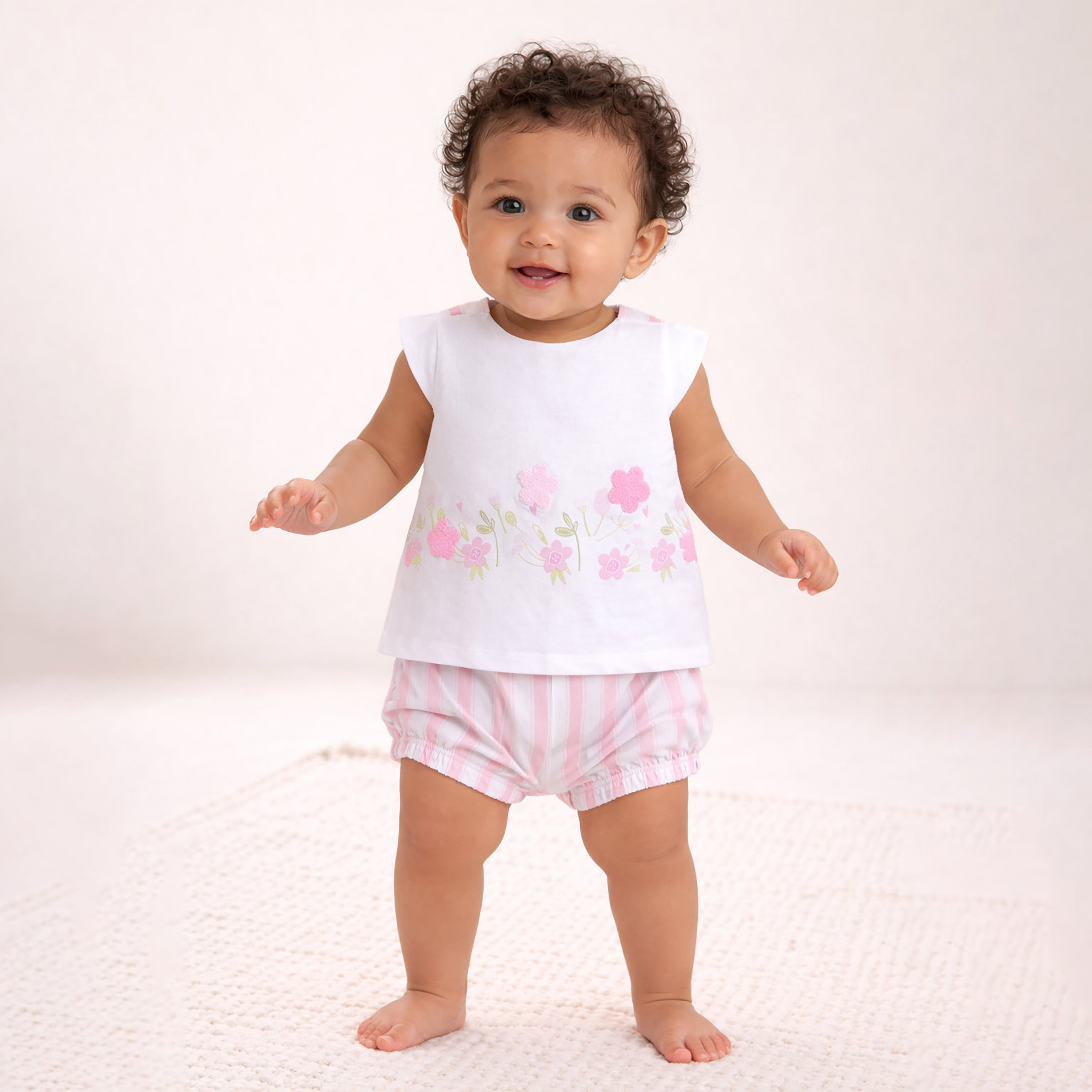 Victor and Jane Sleeveless Floral Top & Stripe Shorts Set-baby-girls-clothing-setsandcoords-image-1