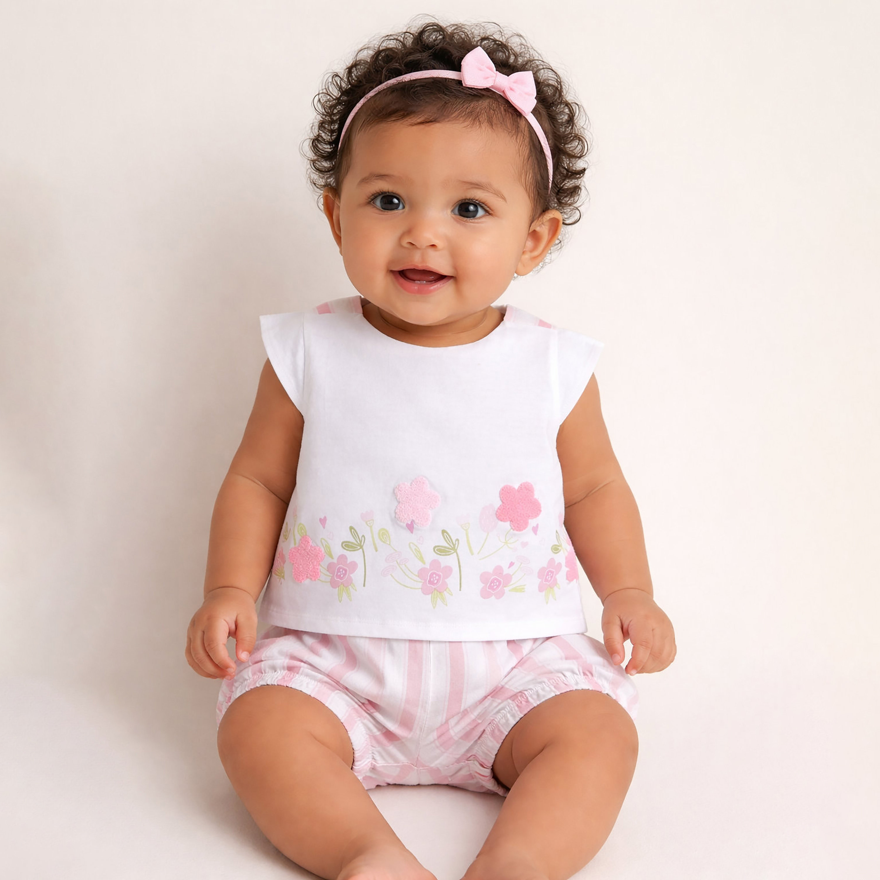 Victor and Jane Sleeveless Floral Top & Stripe Shorts Set-baby-girls-clothing-setsandcoords-image-2