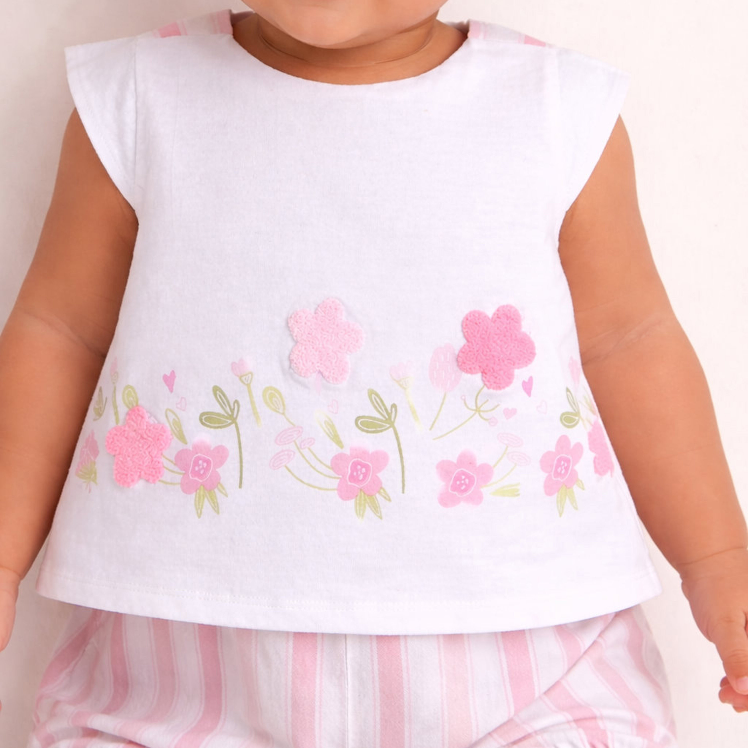 Victor and Jane Sleeveless Floral Top & Stripe Shorts Set-baby-girls-clothing-setsandcoords-image-7