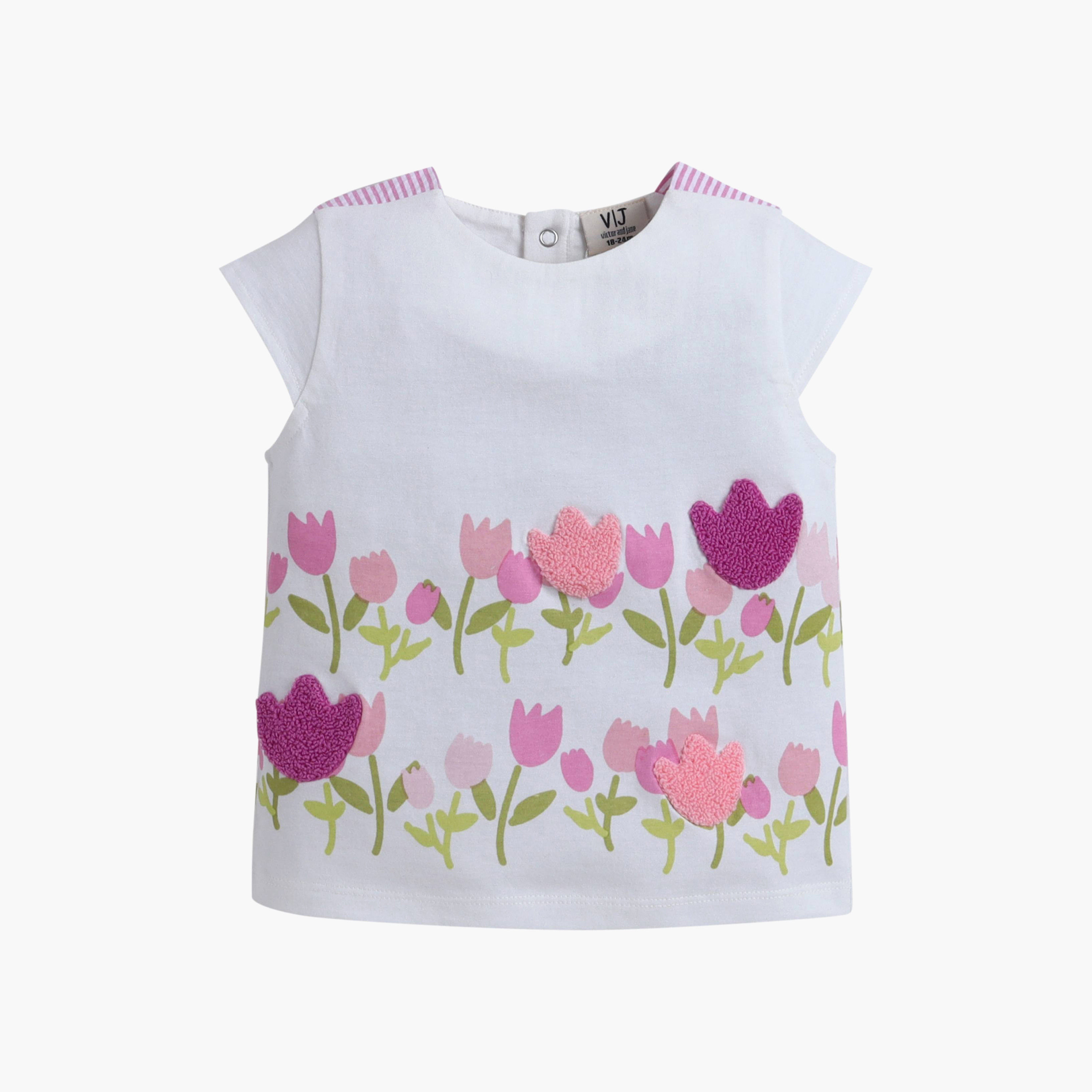 طقم توب بطبعة زهور التيوليب وأكمام كاب وشورت مخطط من فيكتور آند جين-baby-girls-clothing-setsandcoords-image-2
